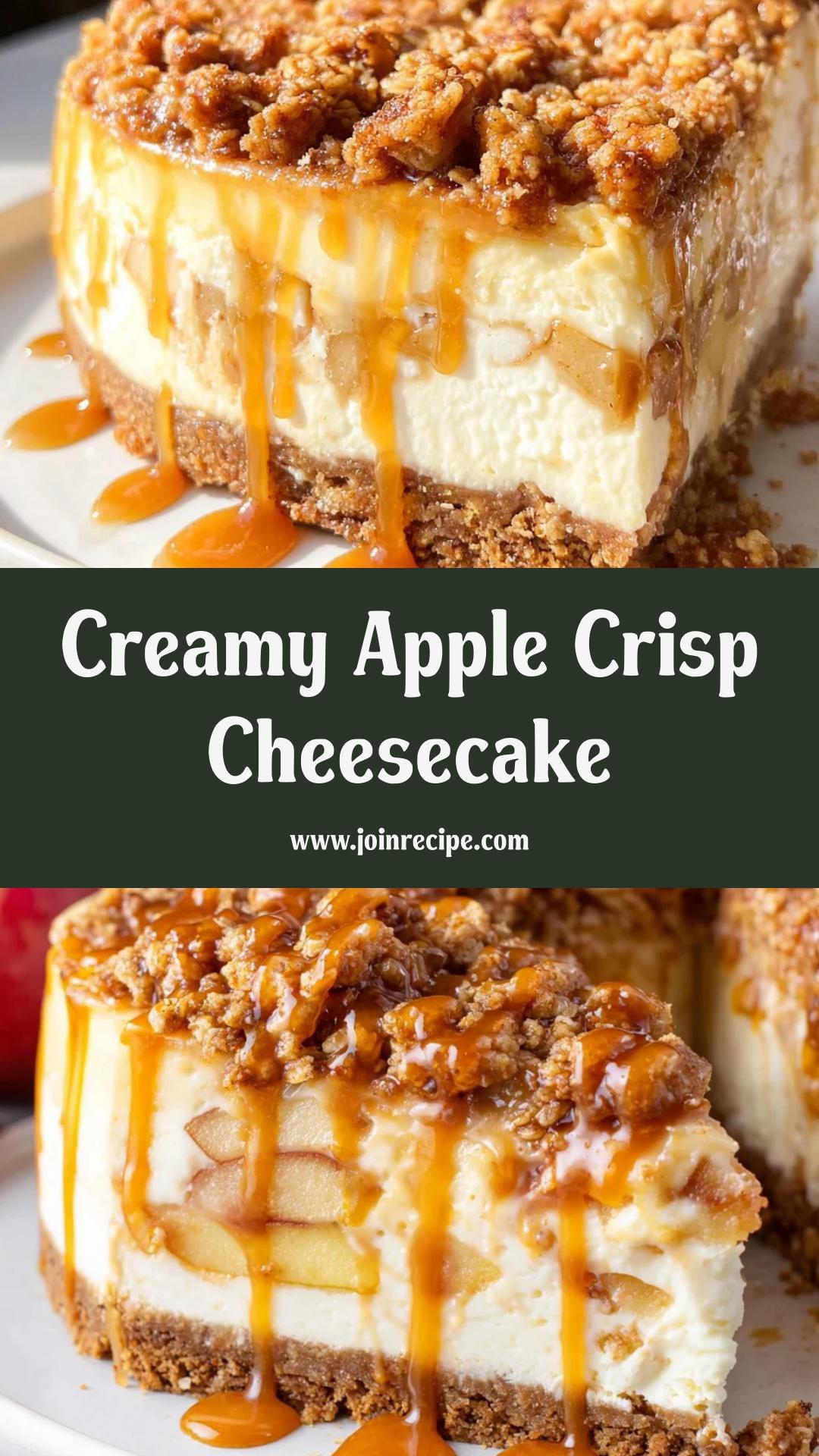 Apple Crisp Cheesecake: Creamy Cheesecake with Cinnamon Apples and Oat Topping — pin 1