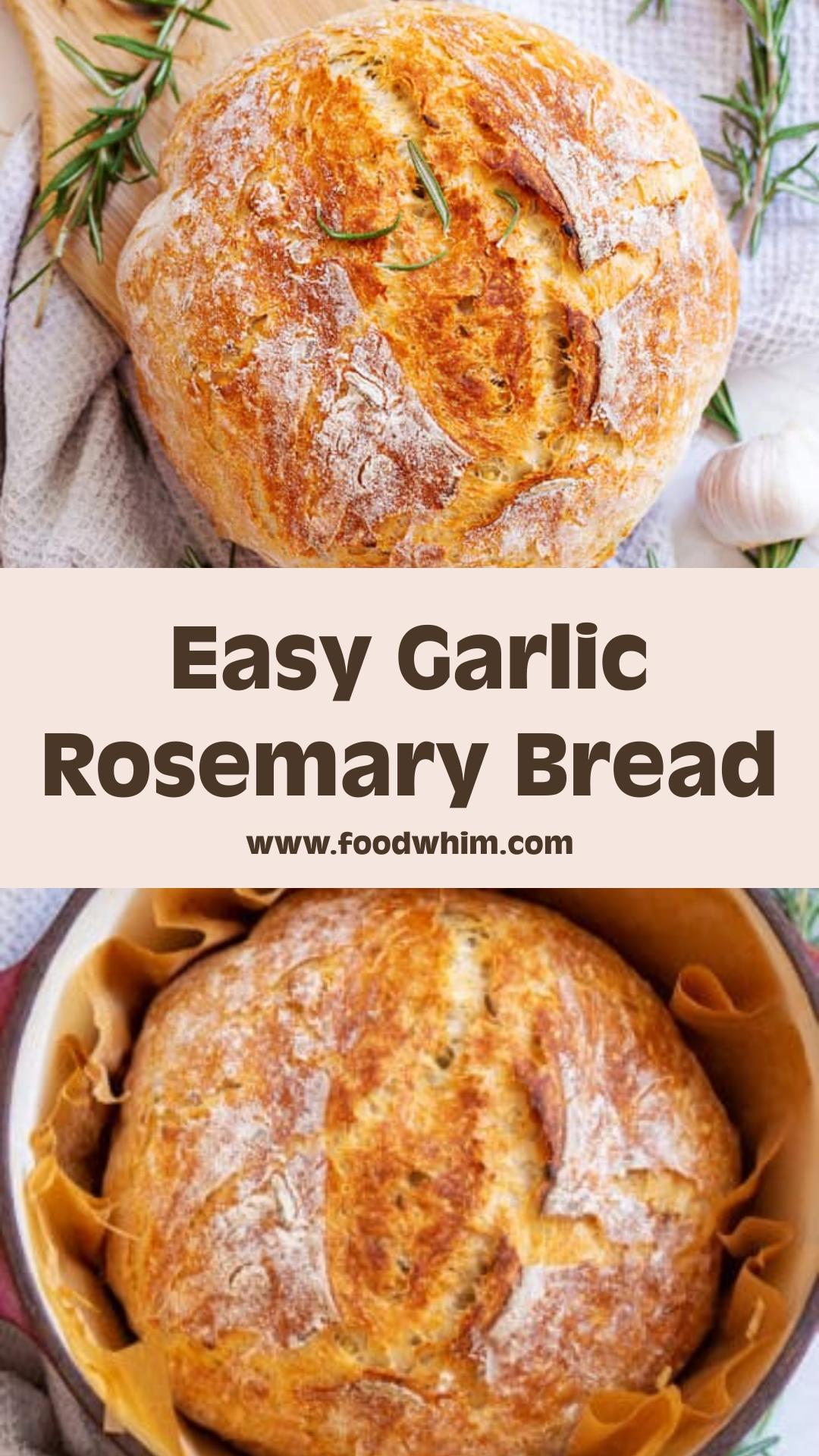 Dutch Oven Garlic Rosemary Bread with a Crusty Golden Crust — pin 2
