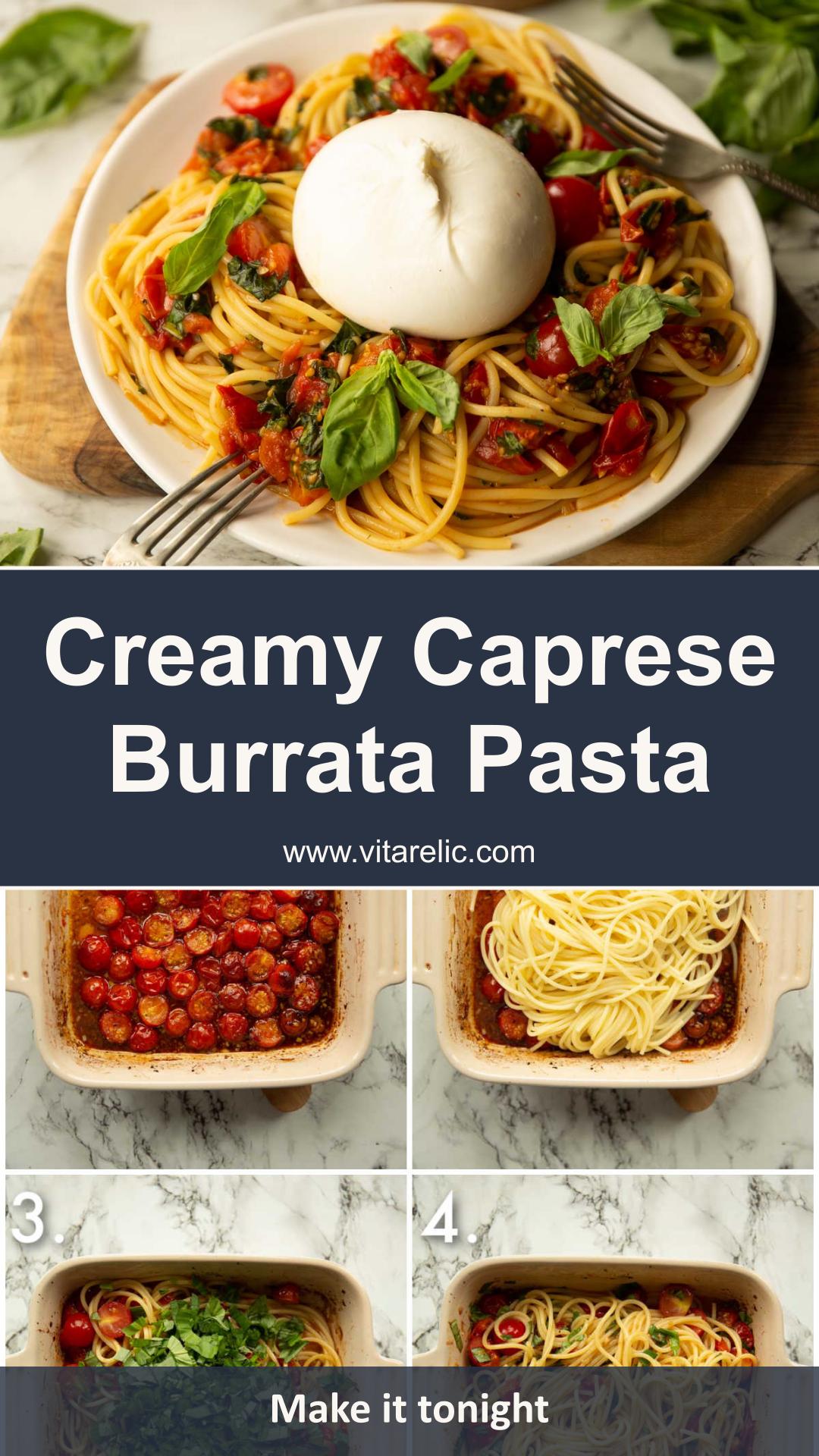 Caprese Burrata Pasta with Roasted Tomatoes — pin 1