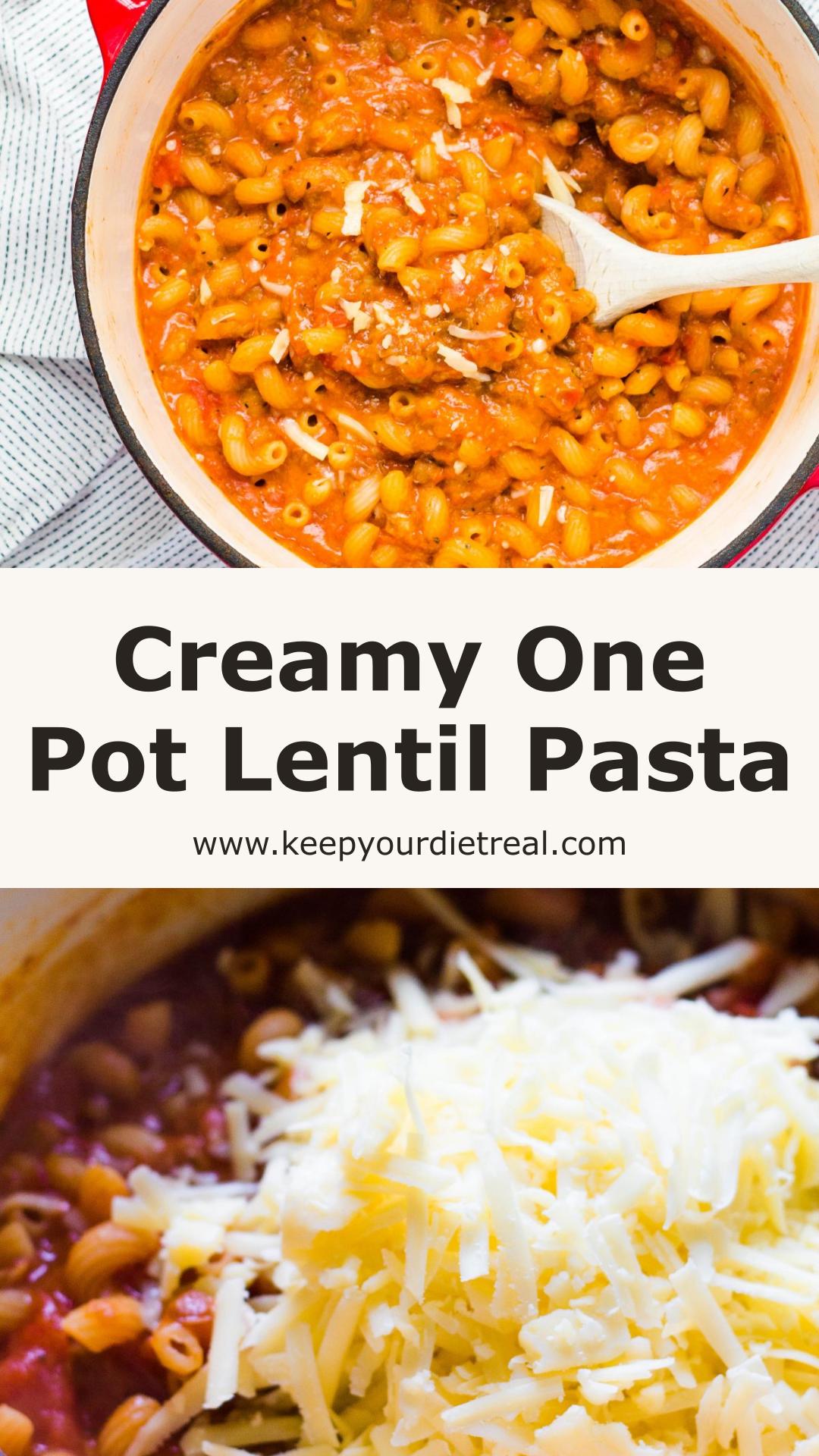 One Pot Pasta with Cheesy Lentil Sauce: Creamy Tomato Family Dinner — pin 2