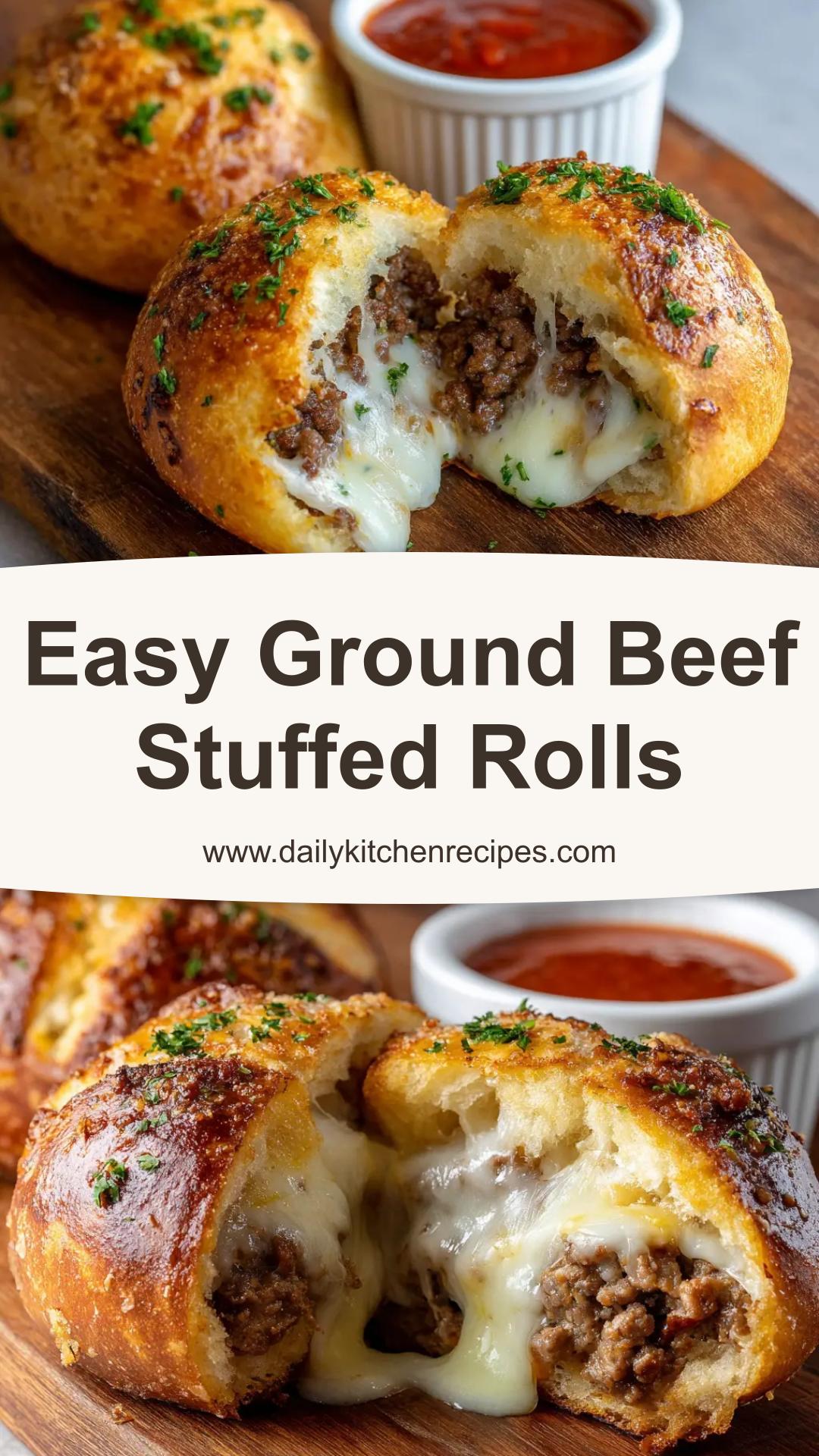 Ground Beef Stuffed Rolls with Mozzarella and Marinara — pin 1