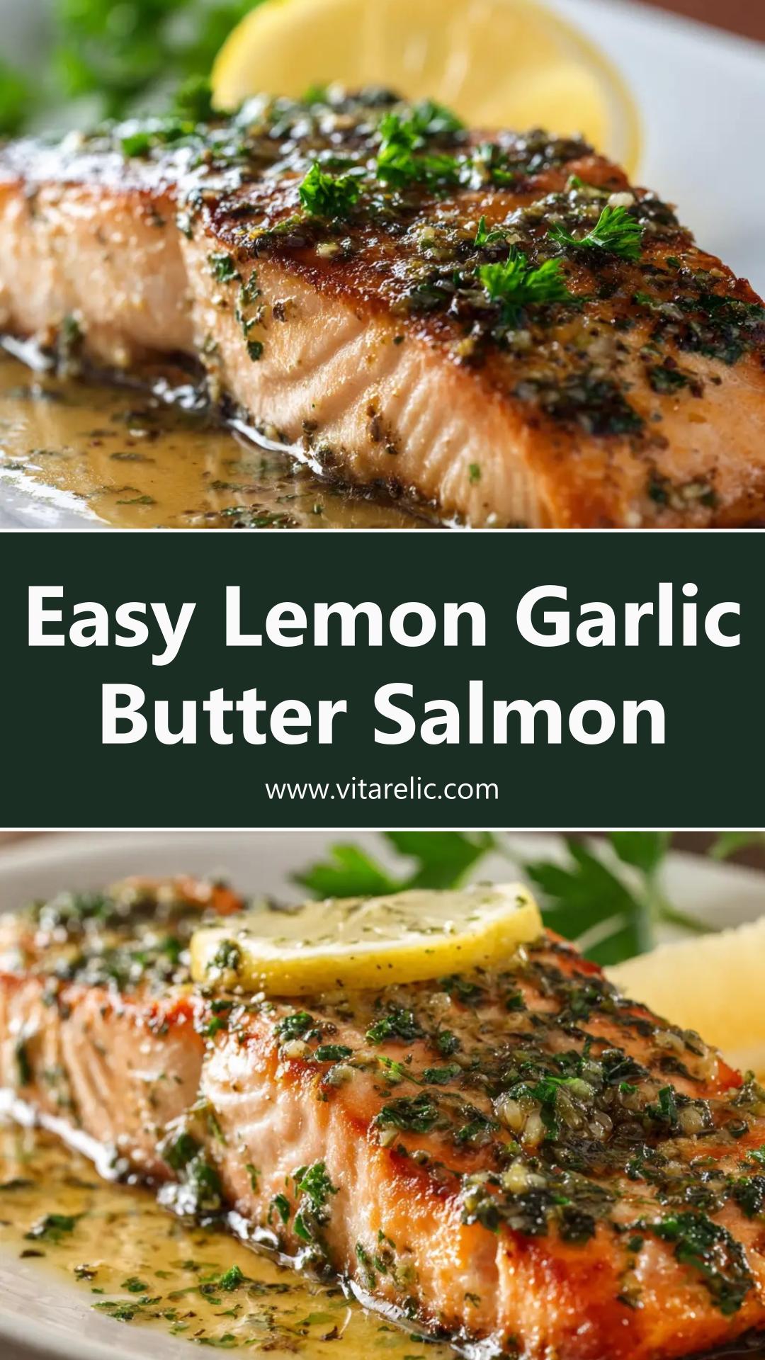 Baked Lemon Garlic Butter Salmon With Fresh Parsley and Flaky Texture — pin 1