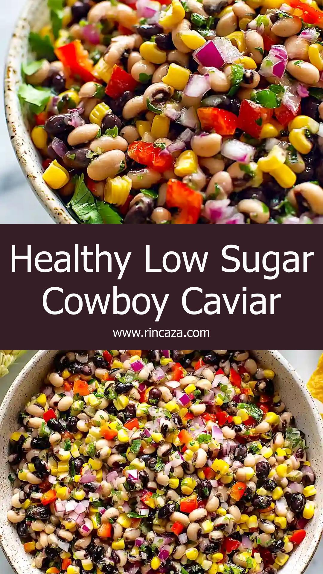 Low Sugar Cowboy Caviar: Fresh Bean Dip with Zesty Lime and Crunchy Veggies — pin 1
