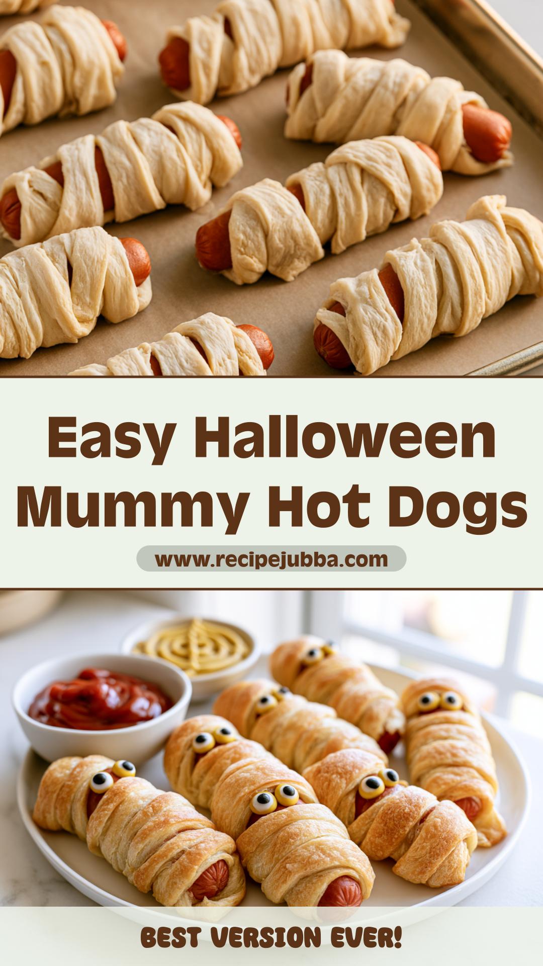 Halloween Mummy Hot Dogs with Flaky Crescent Roll Wrapping — pin 2