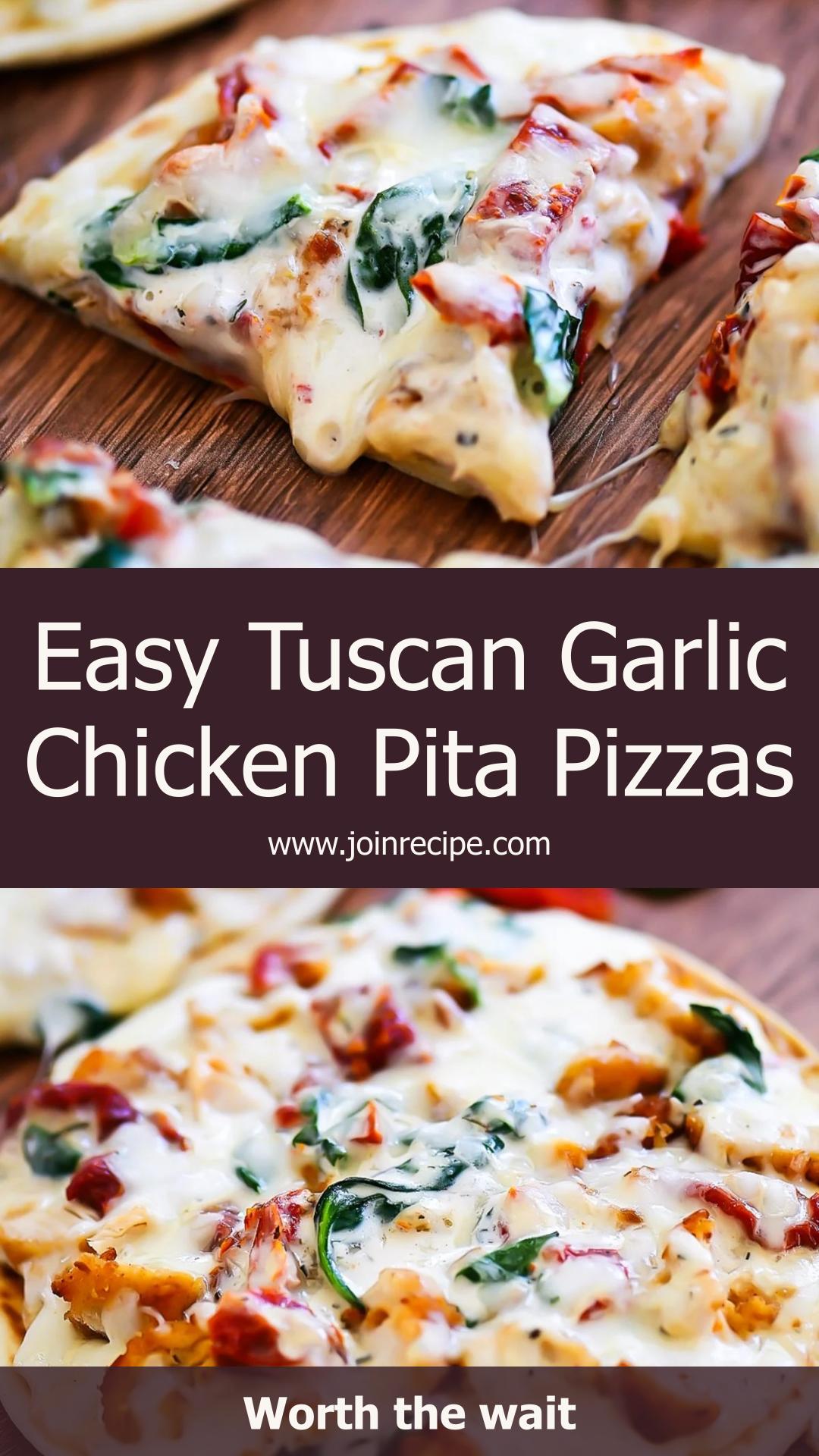 Tuscan Garlic Chicken Pita Pizzas with Creamy Alfredo and Sun-Dried Tomatoes — pin 2
