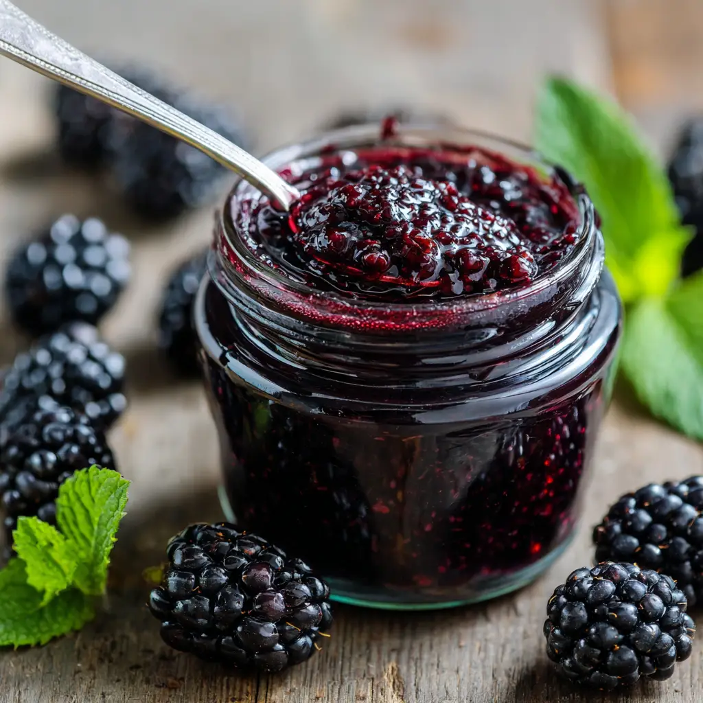 Homemade Blackberry Jam with Lemon and Crushed Berries