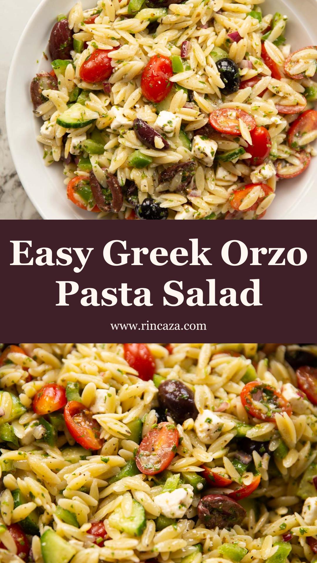 Greek Orzo Pasta Salad with Tangy Marinated Feta and Olives — pin 1