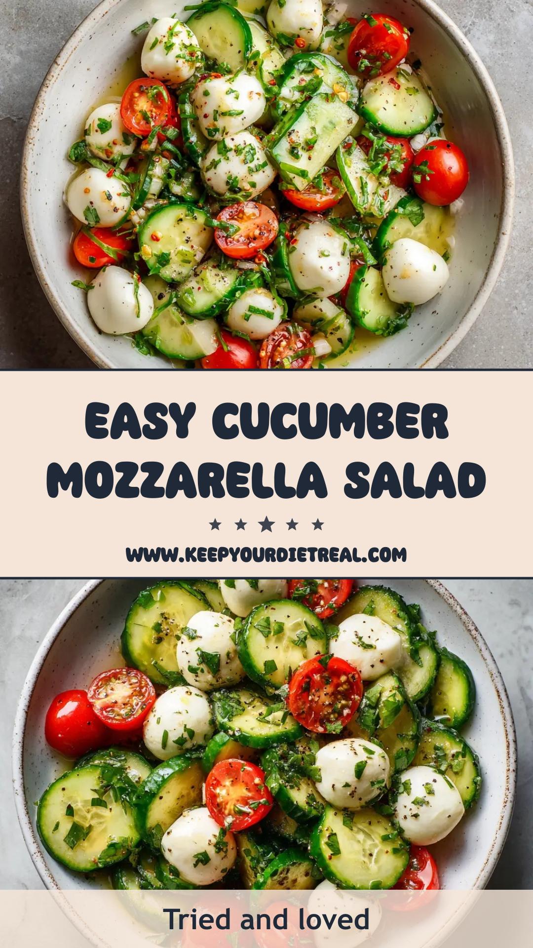 Cucumber Mozzarella Salad with Cherry Tomatoes and Clear Vinaigrette — pin 2