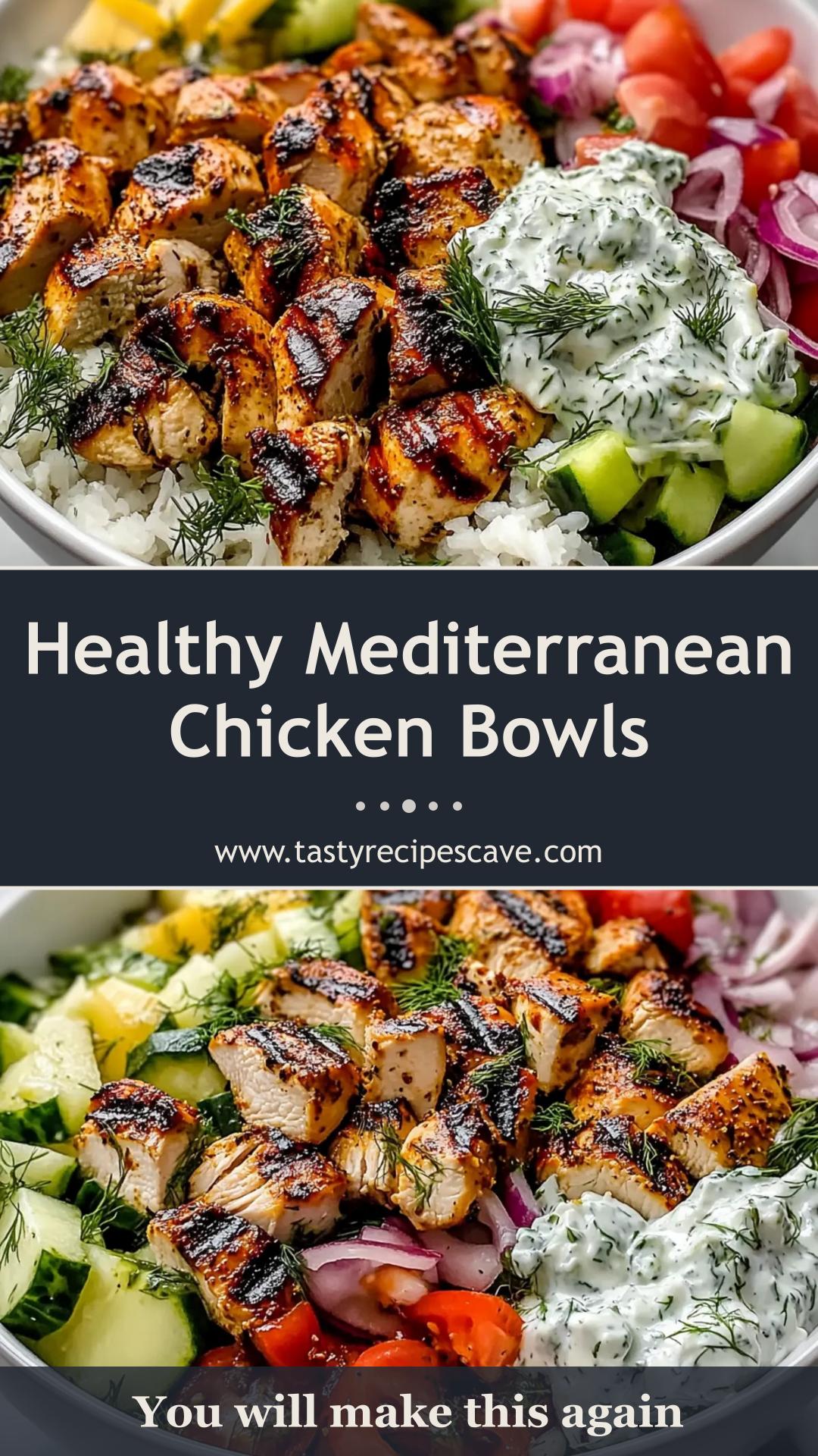 Mediterranean Lemon-Dill Chicken Bowls with Tzatziki and Rice — pin 4