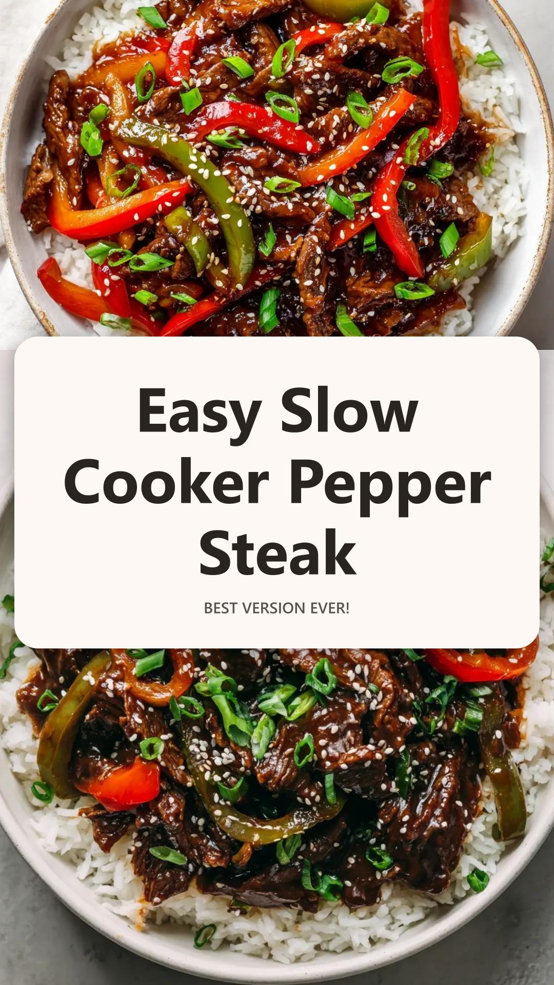 Slow Cooker Pepper Steak with Bell Peppers and Soy Garlic Sauce — pin 1