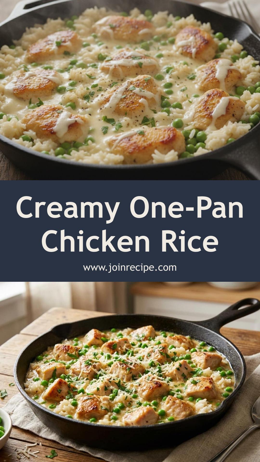 Quick Creamy Chicken and Rice Skillet: Cozy One-Pan Dinner with Parmesan Sauce — pin 1