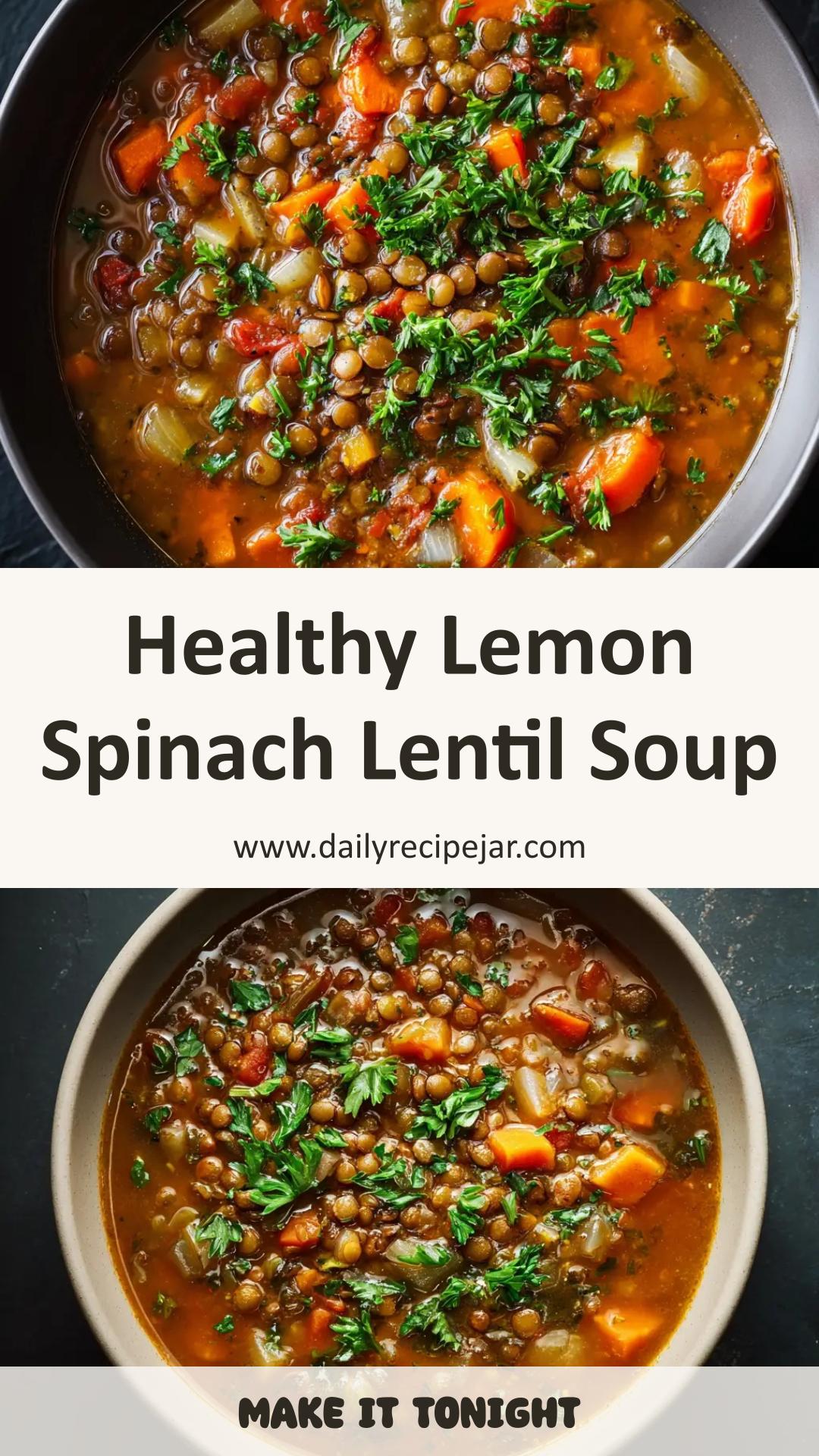 Vegetarian Lentil Soup with Lemon and Spinach — pin 1