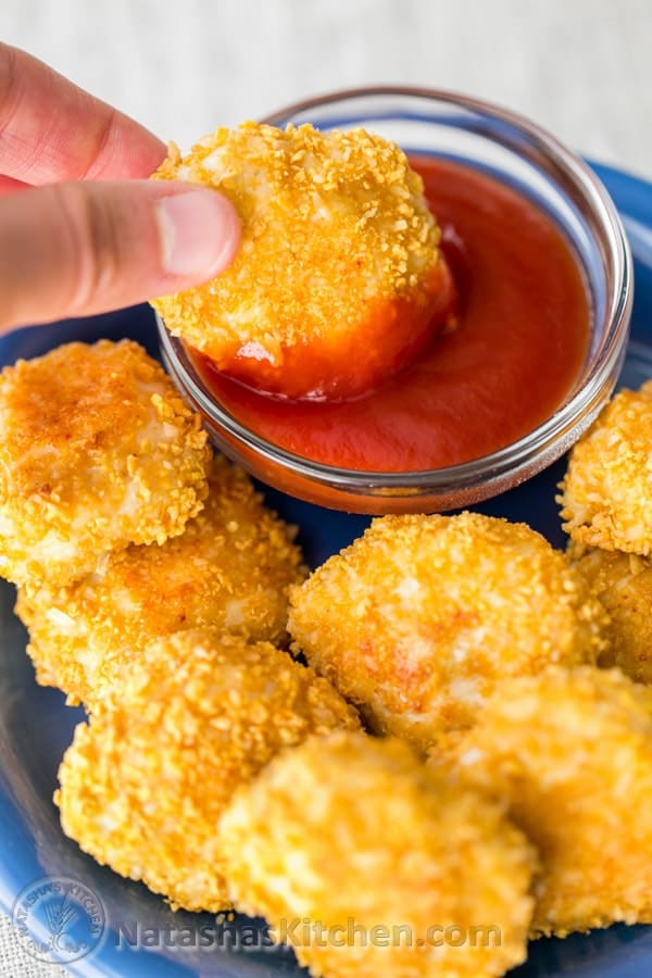 Baked Chicken Nuggets with Crisp Parmesan Corn Flake Crust