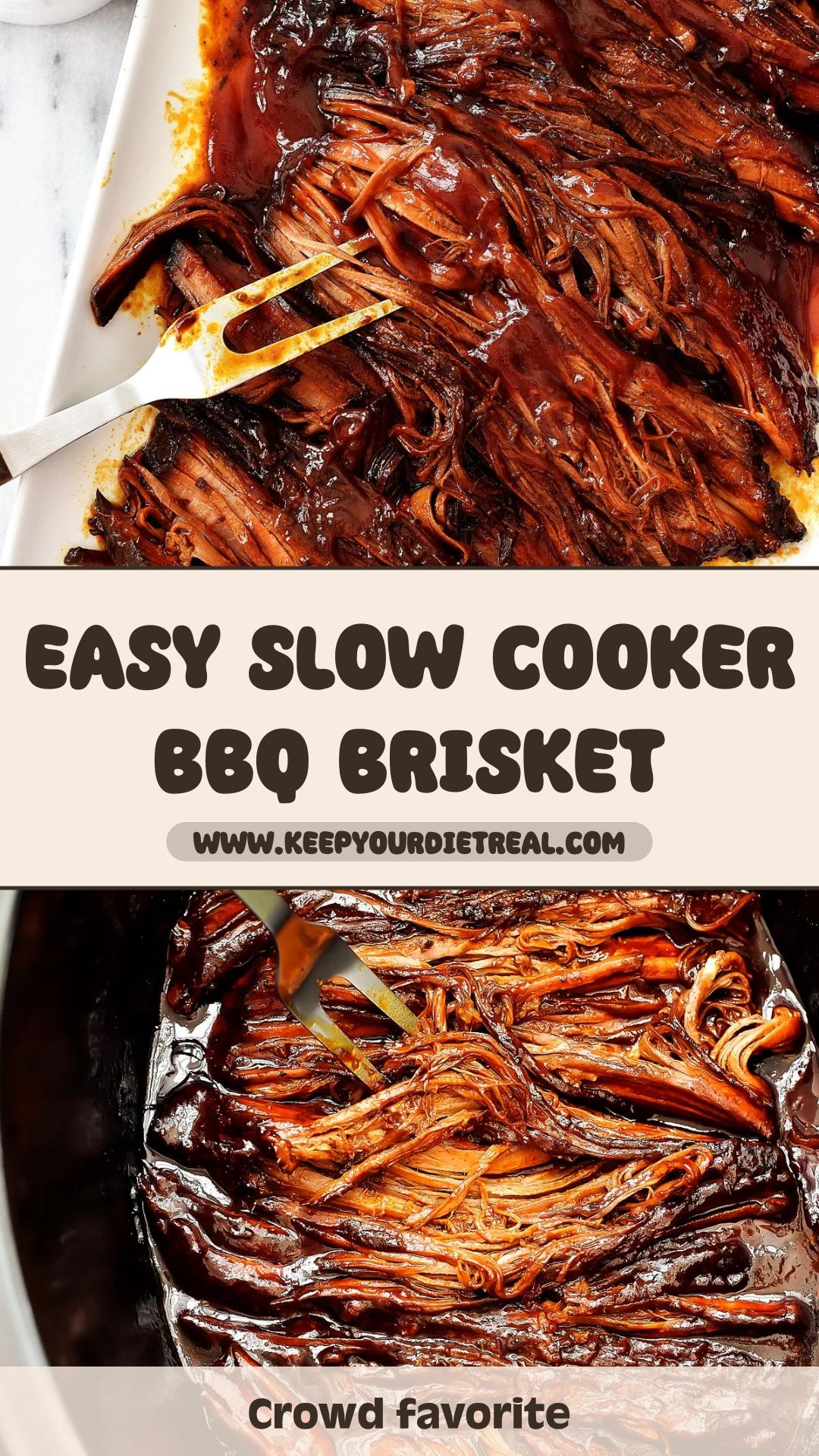 Slow Cooker BBQ Beef Brisket with Tender Shredded Beef and Barbecue Sauce — pin 1