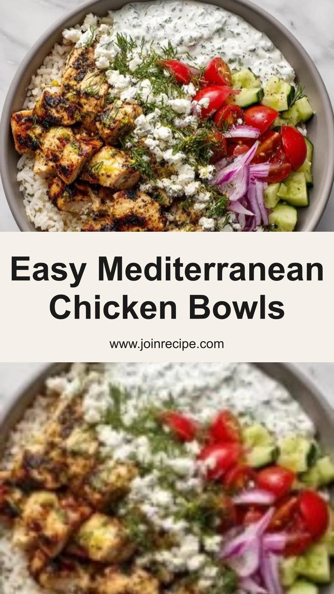 Mediterranean Chicken Bowls: Fresh and Colorful Meal with Tzatziki Sauce — pin 1