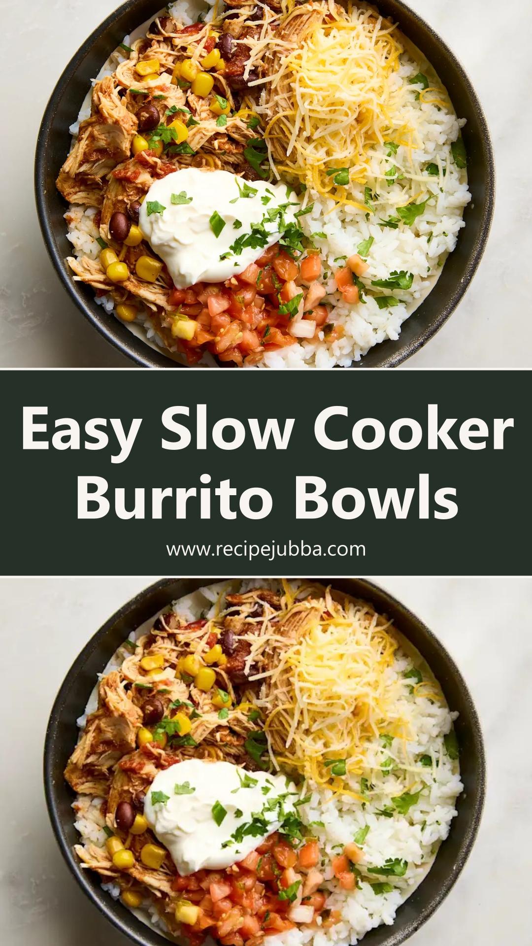 Slow Cooker Chicken Burrito Bowls with Tender Chicken and Black Beans — pin 1