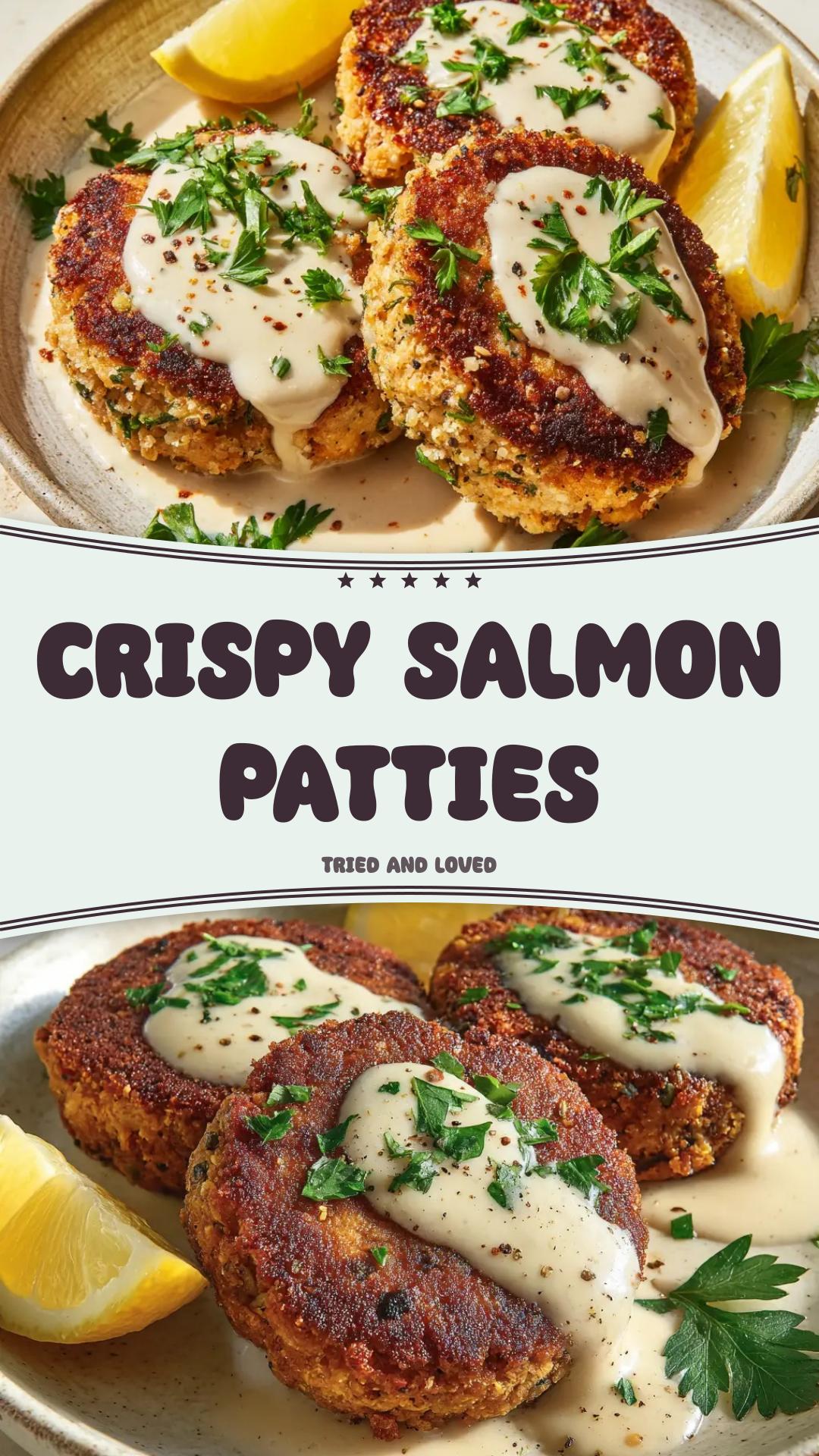 Salmon Patties with Creamy Lemon-Garlic Drizzle — pin 2