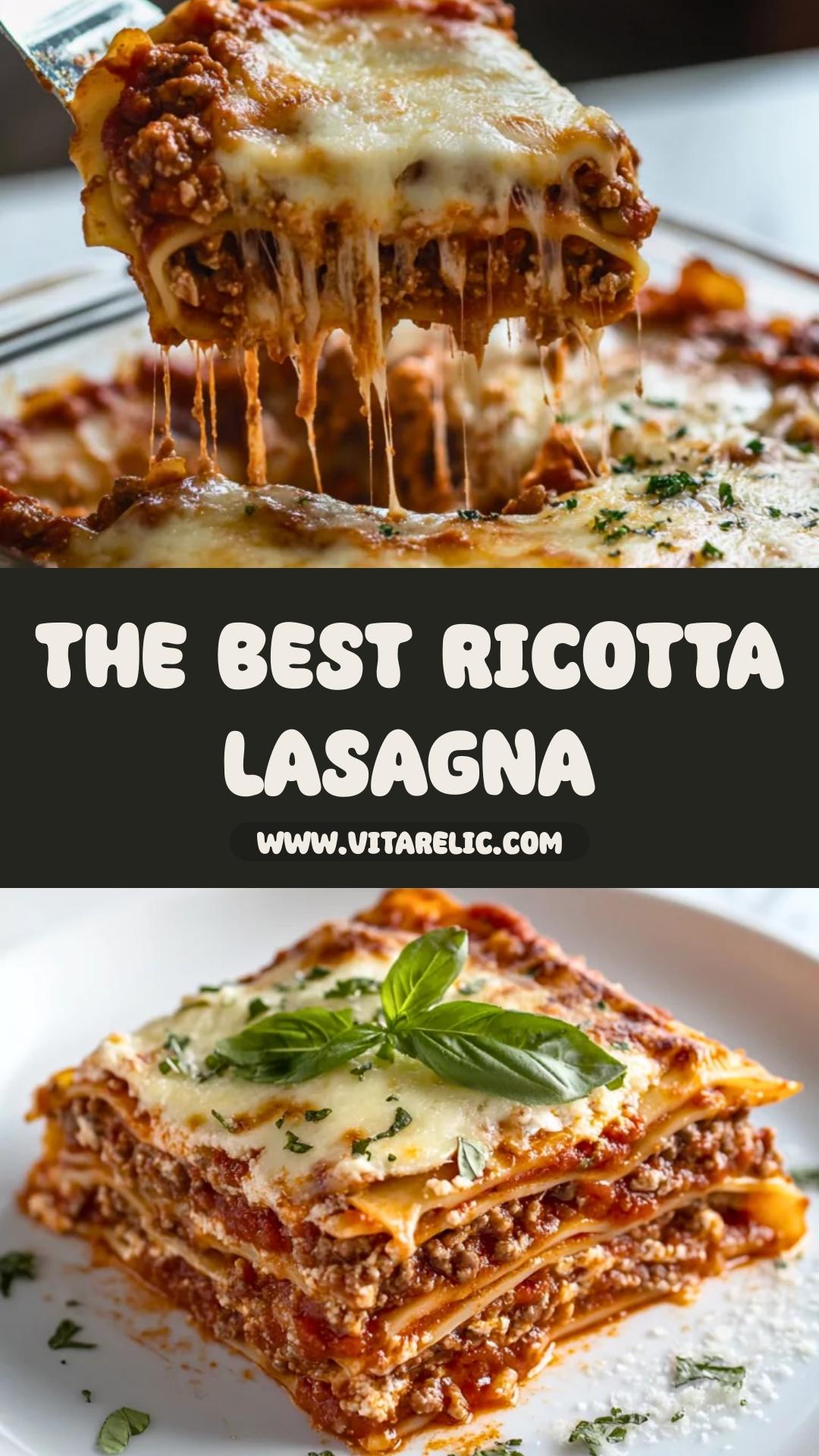 Classic Ricotta Lasagna with Rich Marinara and Gooey Mozzarella — pin 1