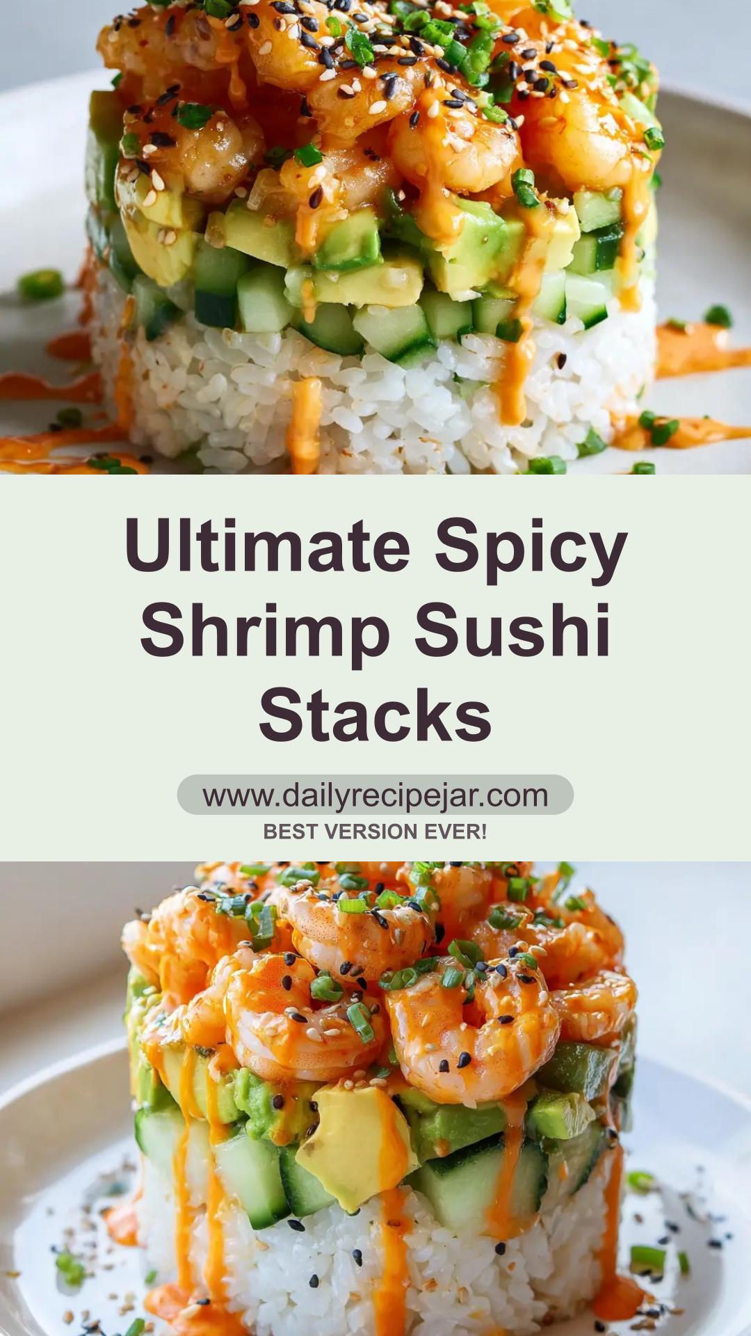 Spicy Shrimp Sushi Stacks with Avocado and Cucumber — pin 2