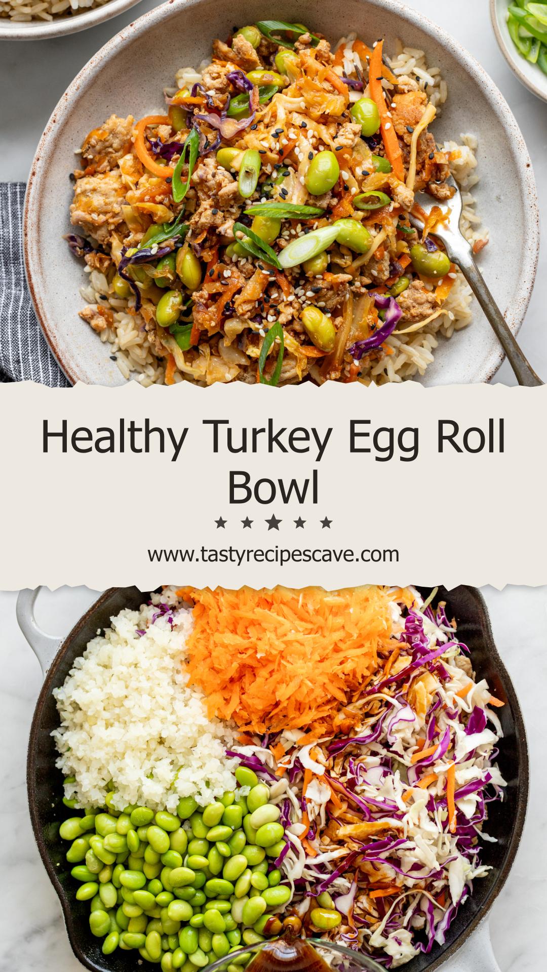 Extra Veggie Turkey Egg Roll In A Bowl With Sesame Soy Sauce — pin 1