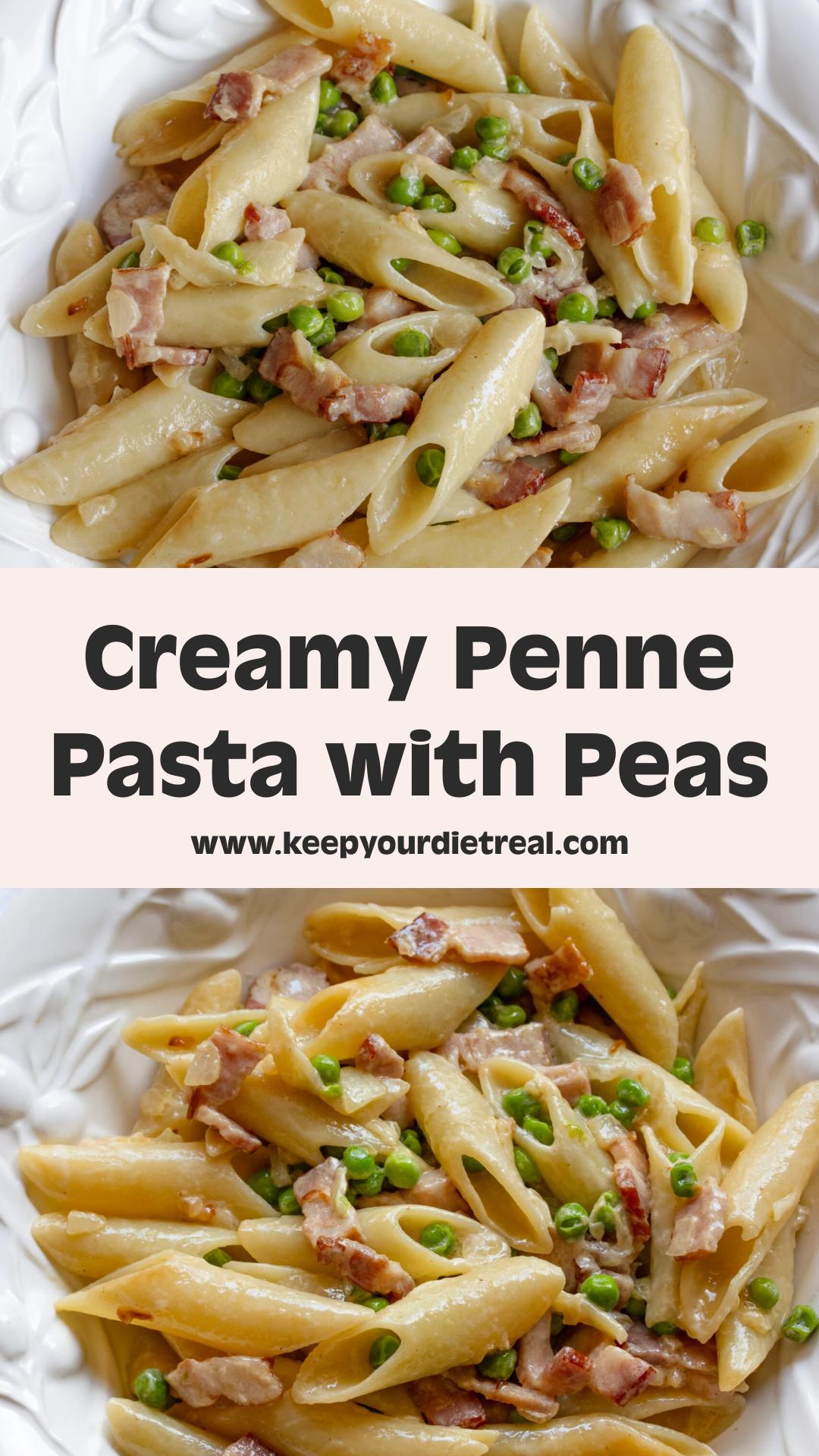 Creamy Penne Pasta with Peas and Bacon: A Quick Weeknight Meal — pin 1