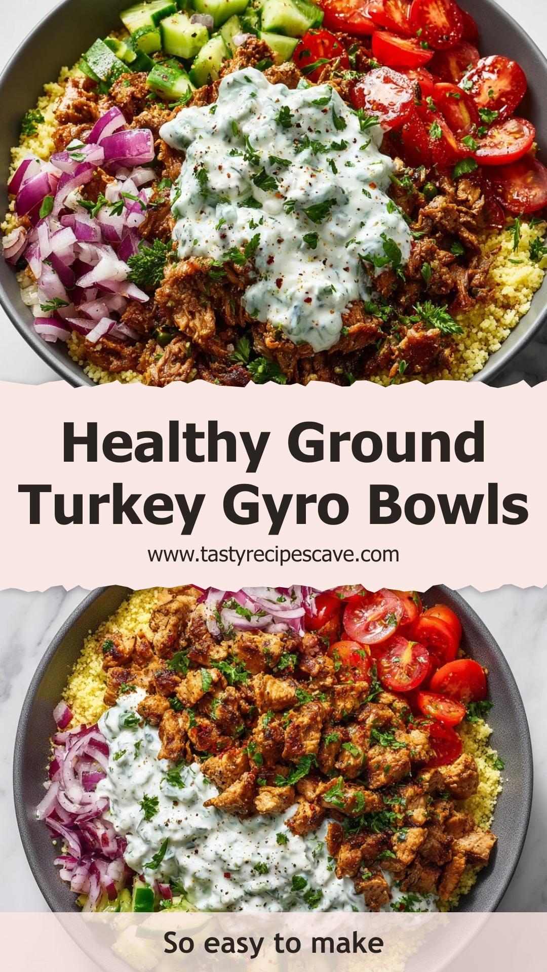 Ground Turkey Gyro Bowls with Couscous and Tzatziki — pin 1