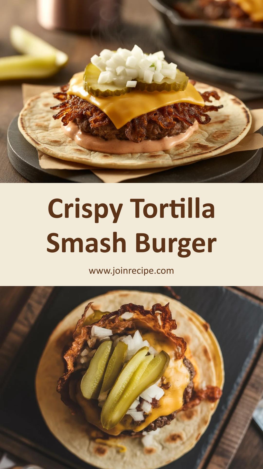 Smash Burger on Tortilla with Crispy Beef-Fat Toasted Edges — pin 1