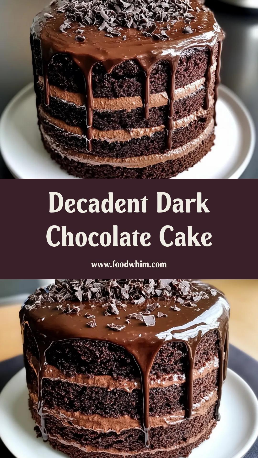 Decadent Dark Chocolate Cake: Moist Layers with Glossy Ganache Drip — pin 1