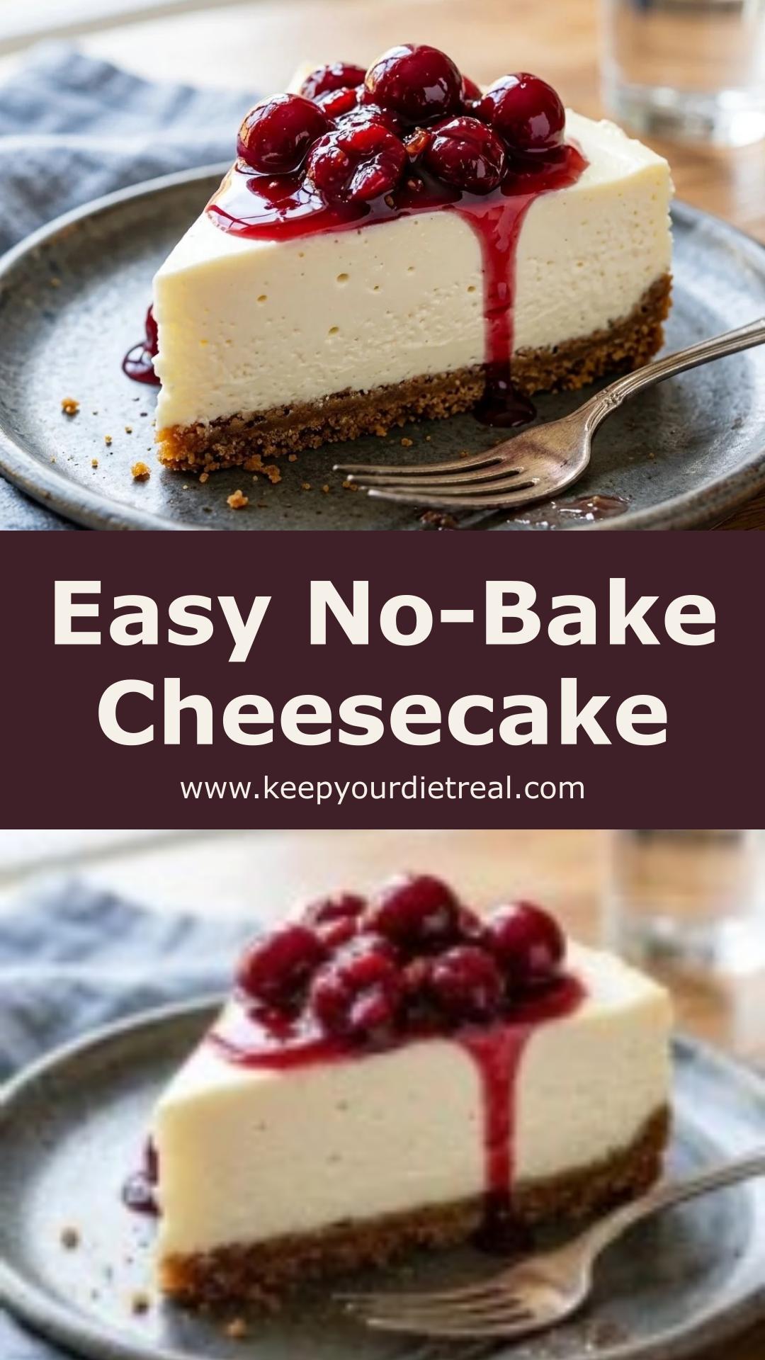 No-Bake Cheesecake: Simple Creamy Dessert with Graham Cracker Crust — pin 1