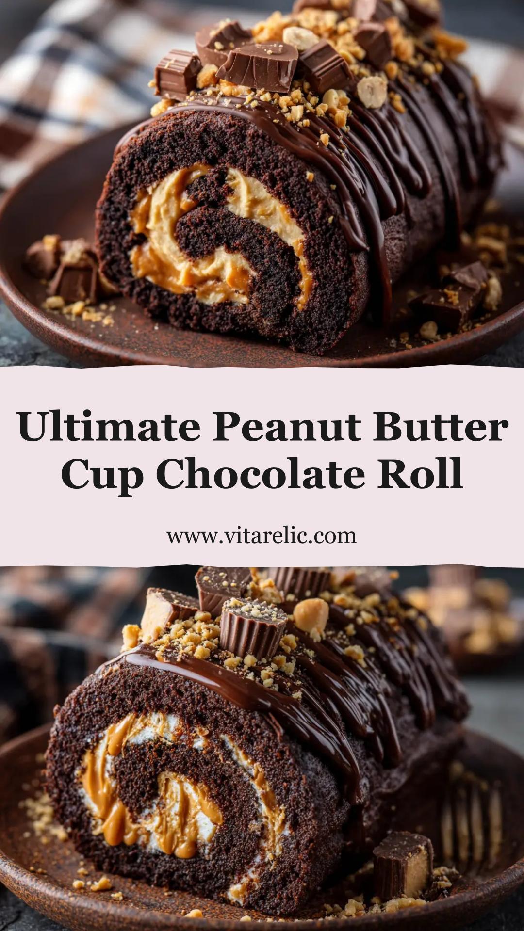 Peanut Butter Cup Chocolate Roll with Chocolate Sponge — pin 1