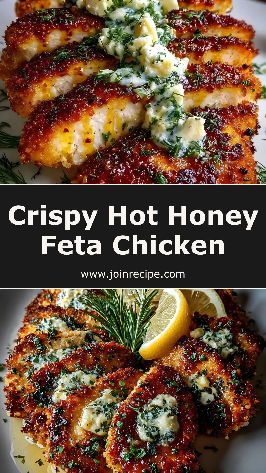 Baked Hot Honey Lemon Feta Chicken Cutlets with Crispy Herb Crust — pin 1