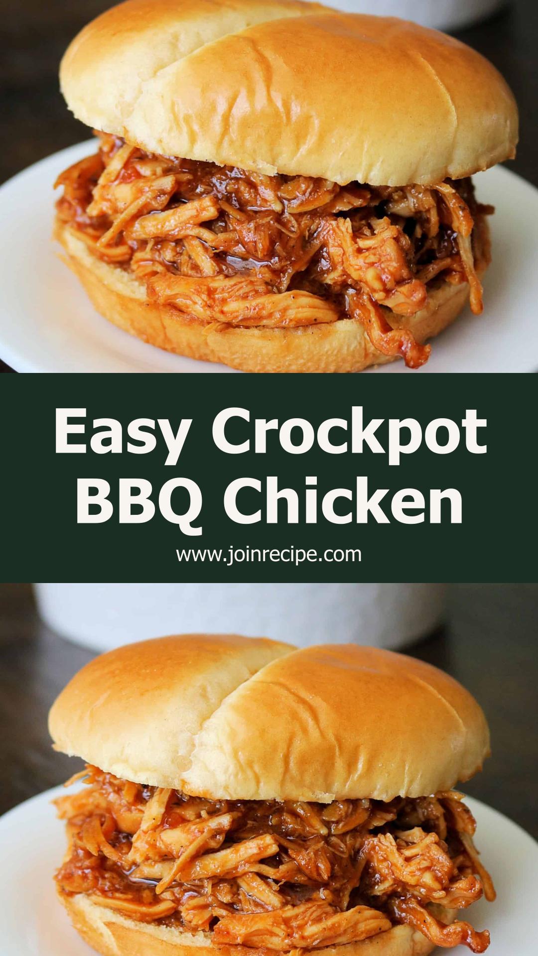 Crockpot BBQ Chicken: Easy Pulled Chicken With Sweet-Tangy Sauce — pin 1