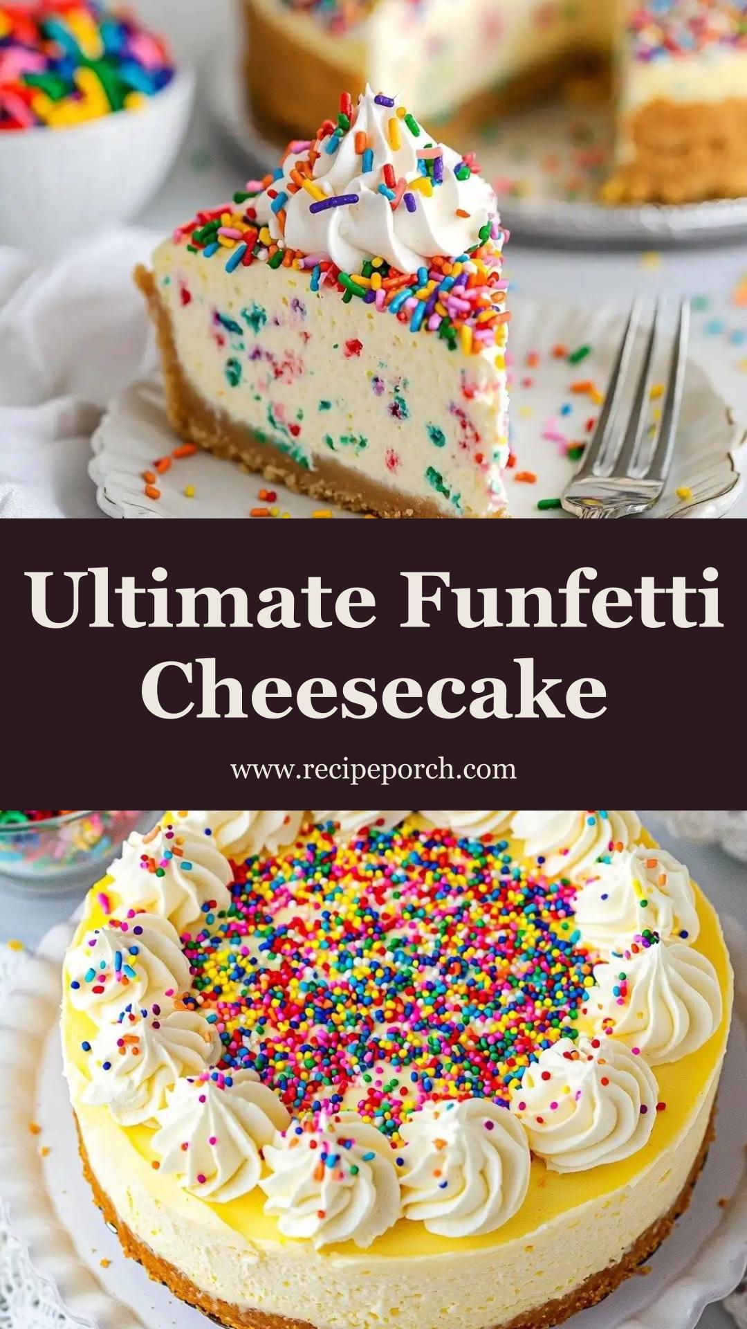 Funfetti Cheesecake with Creamy Vanilla Filling and Colorful Sprinkles — pin 2