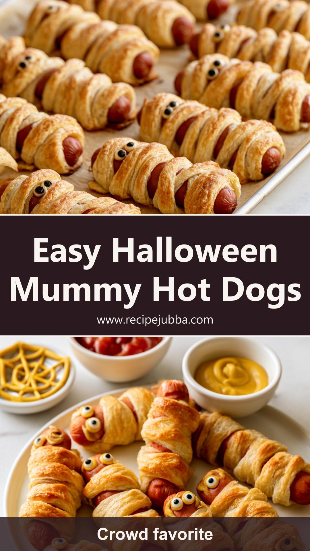 Halloween Mummy Hot Dogs with Flaky Crescent Roll Wrapping — pin 1