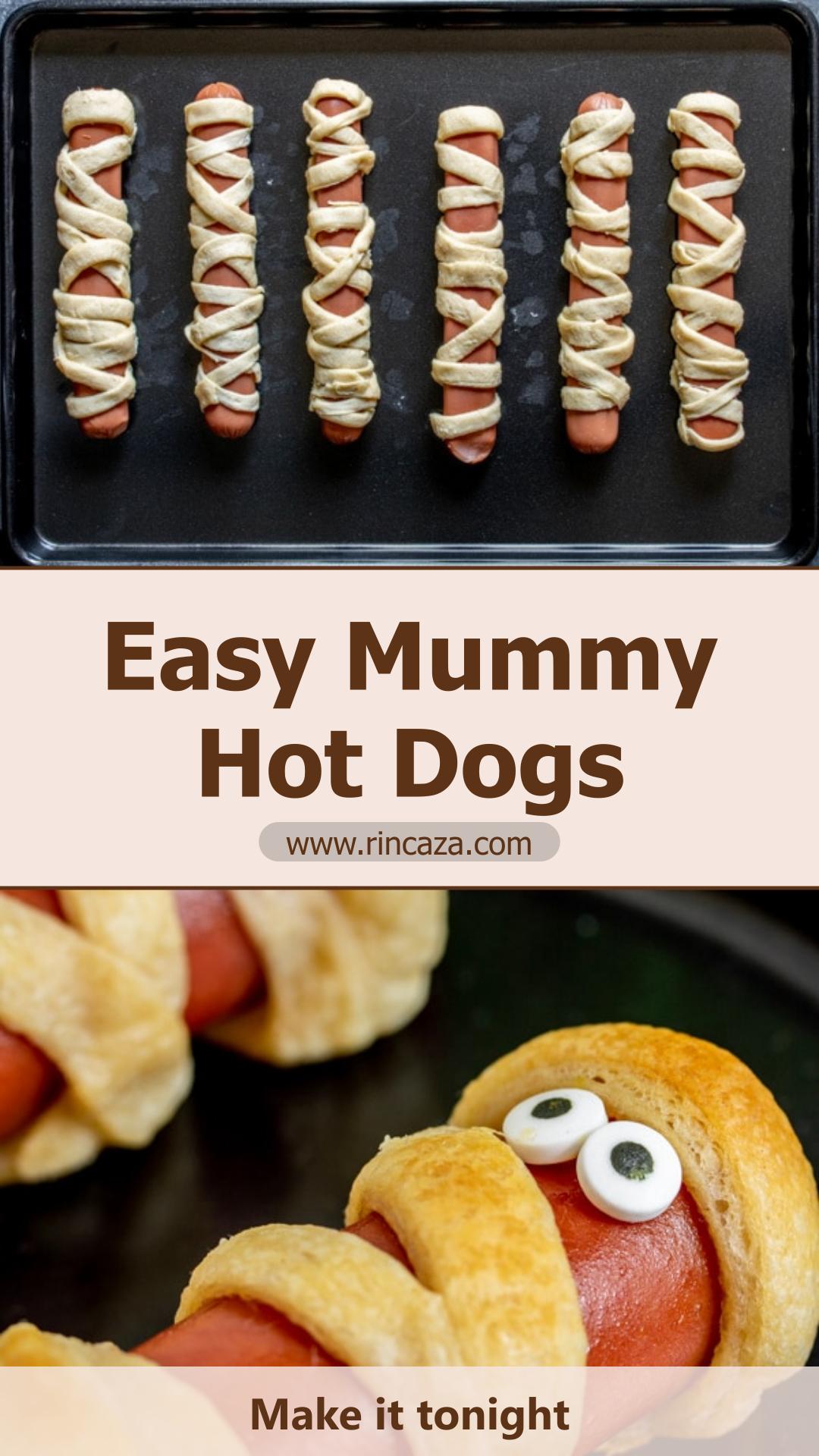 Mummy Hot Dogs with Golden Crescent Roll Bandages — pin 1