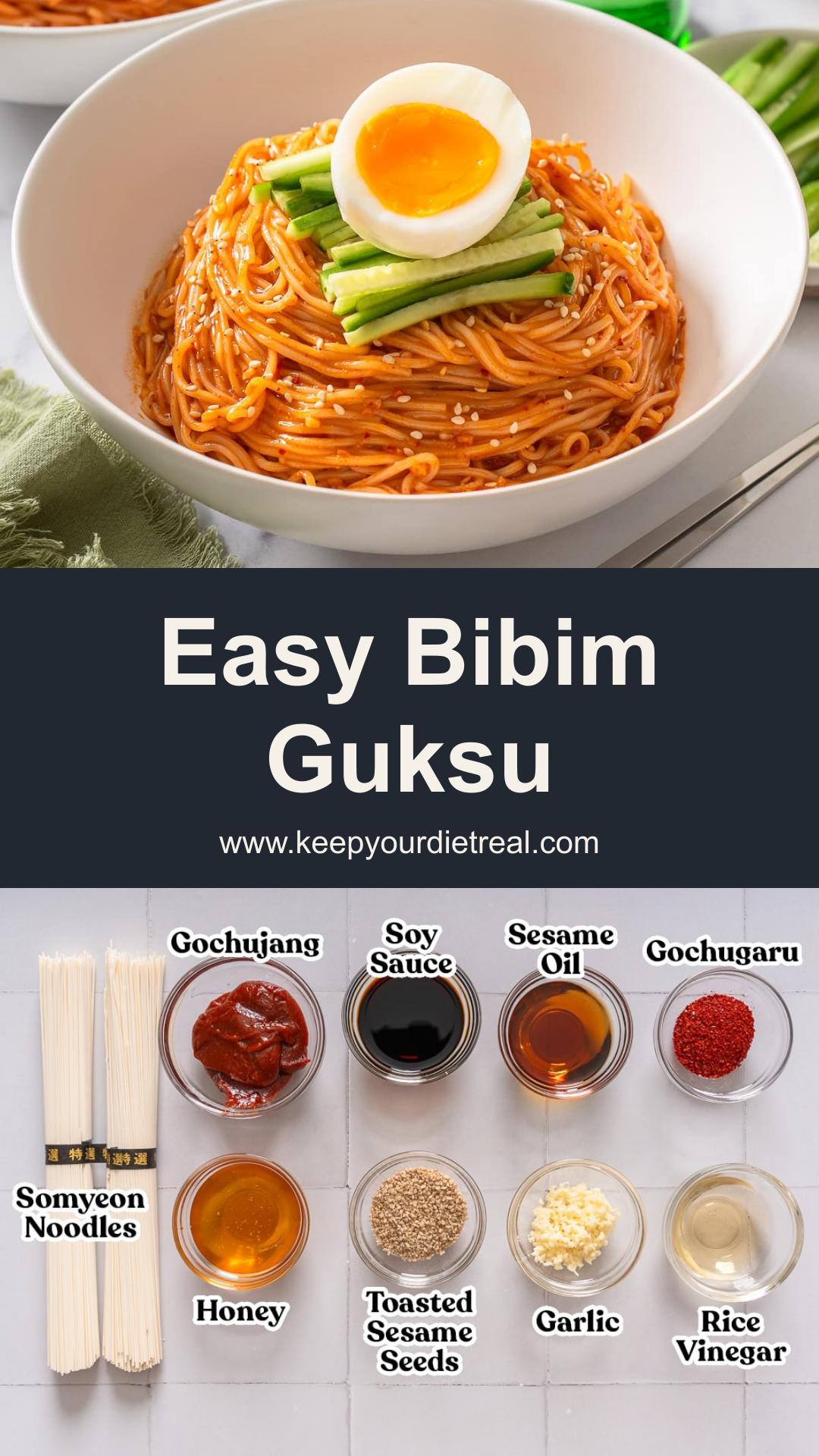 Bibim Guksu: Korean Spicy Cold Noodles with Gochujang and Cucumber — pin 1