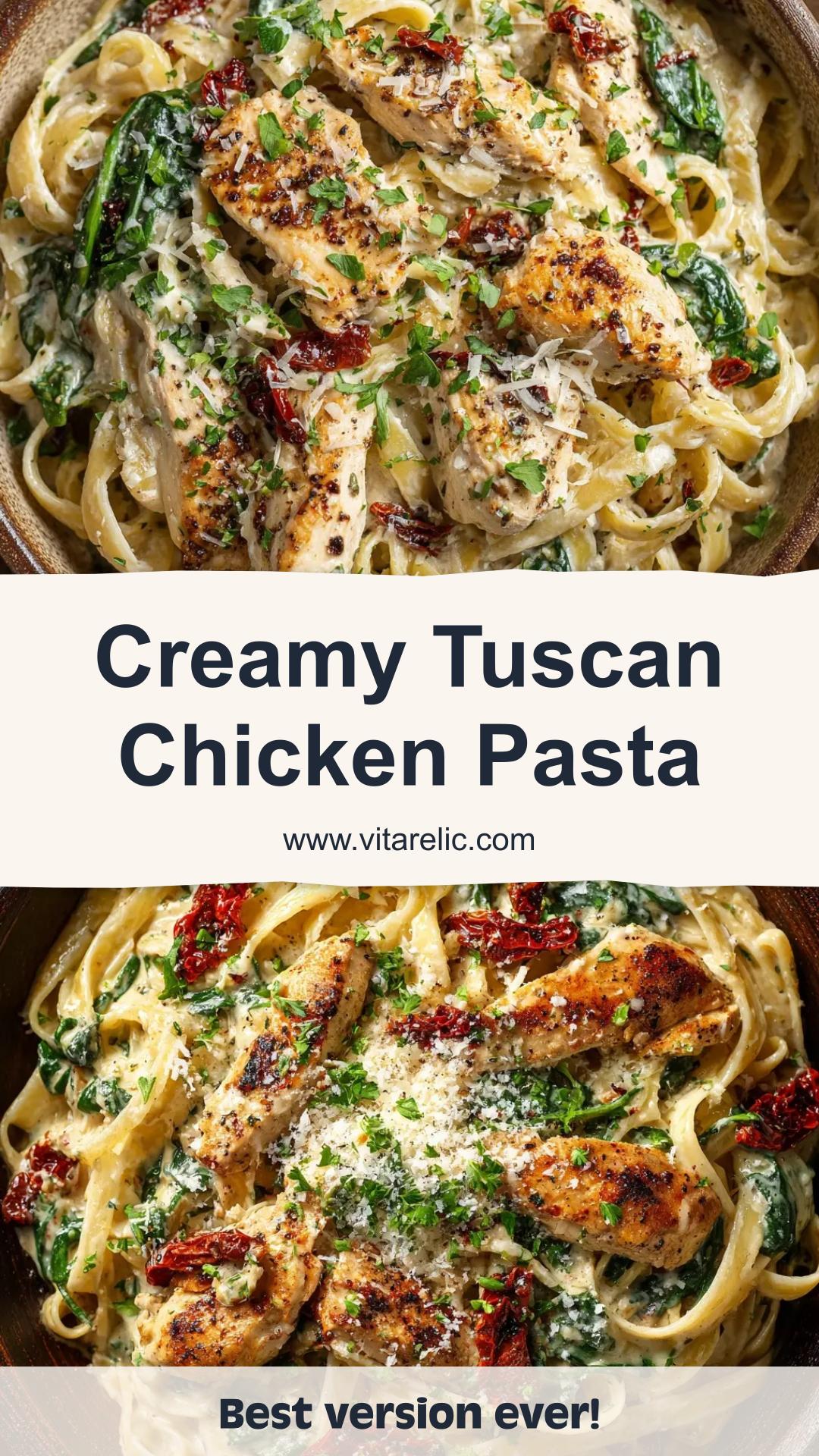 Creamy Tuscan Chicken Pasta with Spinach and Sun-Dried Tomatoes — pin 2