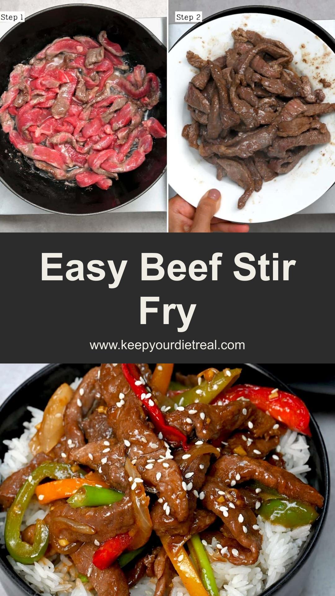 Beef Stir Fry with Glossy Tangy Savory Sauce — pin 1