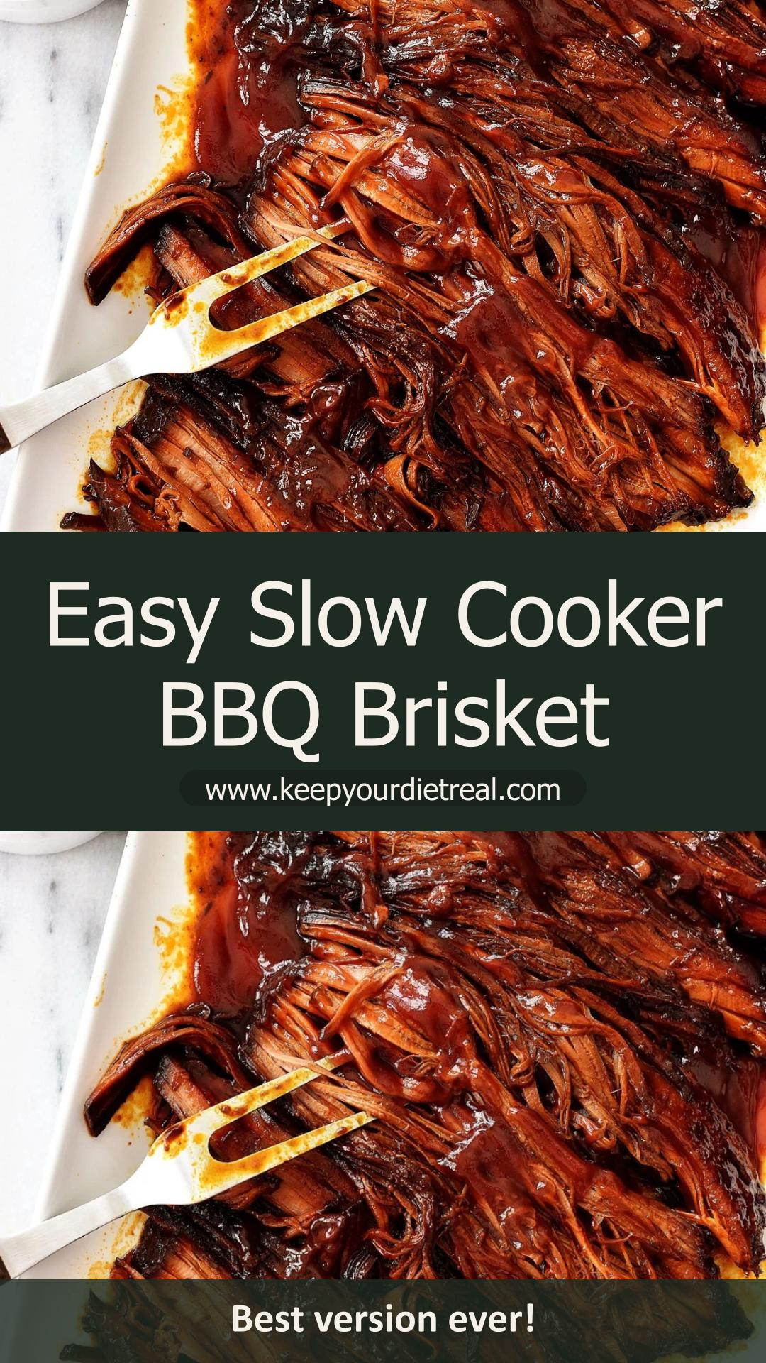 Slow Cooker BBQ Beef Brisket with Tender Shredded Beef and Barbecue Sauce — pin 2