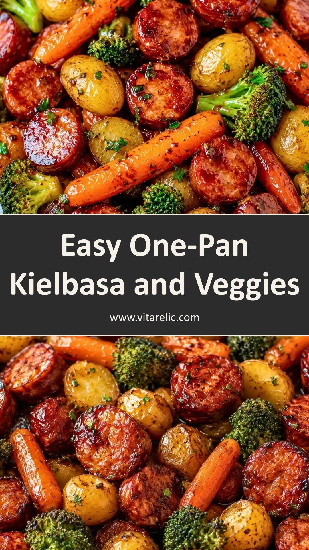One-Pan Honey Garlic Kielbasa and Veggies with Roasted Potatoes — pin 1