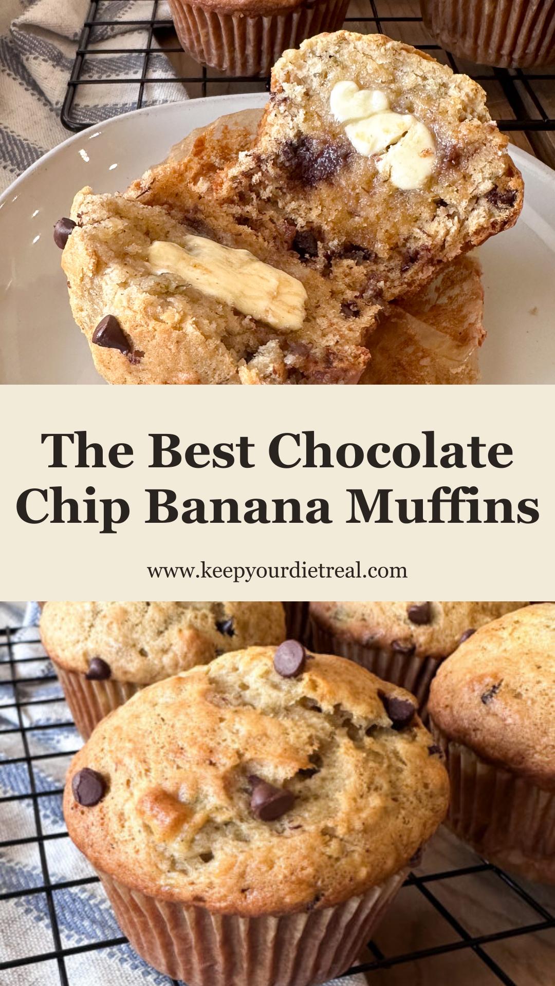 Chocolate Chip Banana Muffins: Soft, Sweet Breakfast Treats — pin 1
