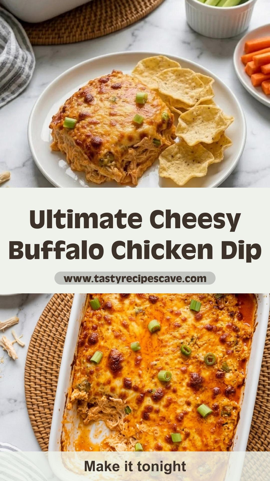 Cheesy Buffalo Chicken Dip with Rotisserie Chicken and Bubbly Cheese — pin 2