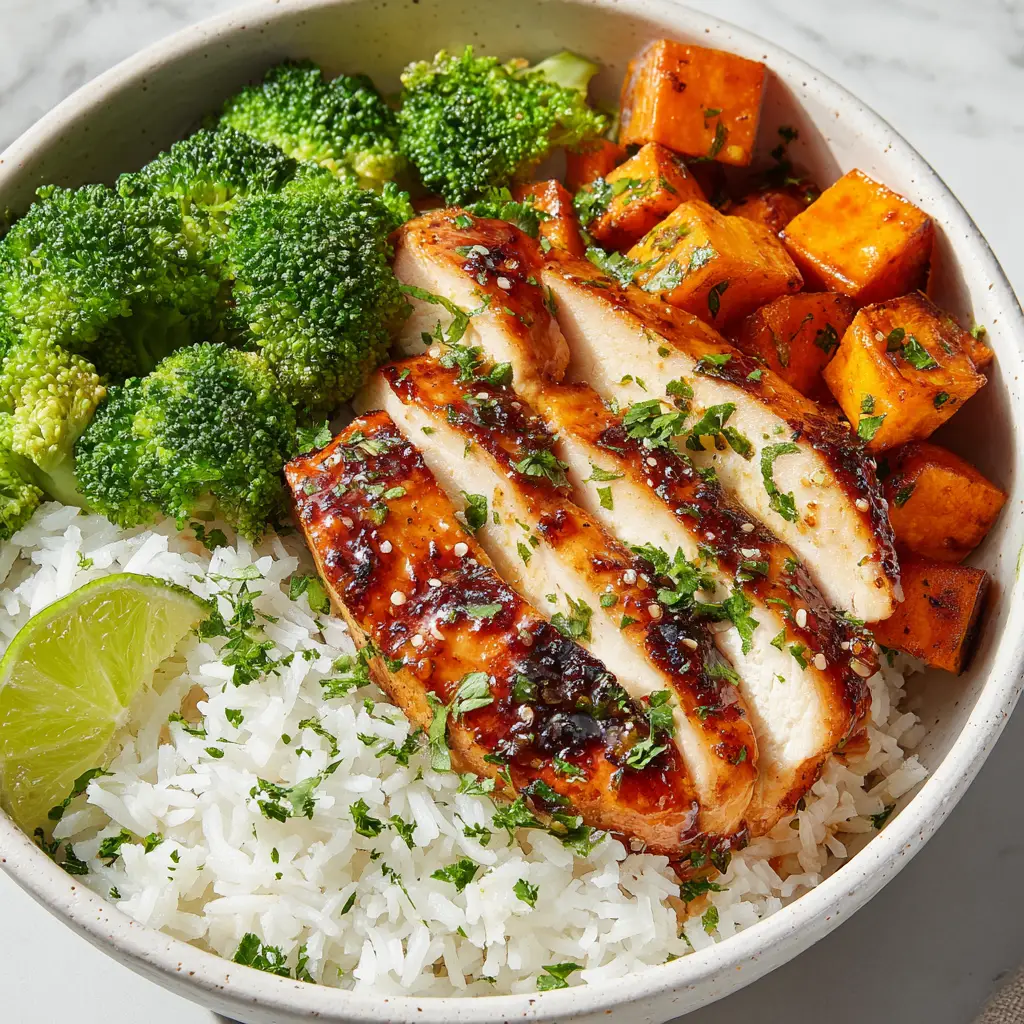 Hot Honey Chicken Bowls with Crispy Chicken and Broccoli