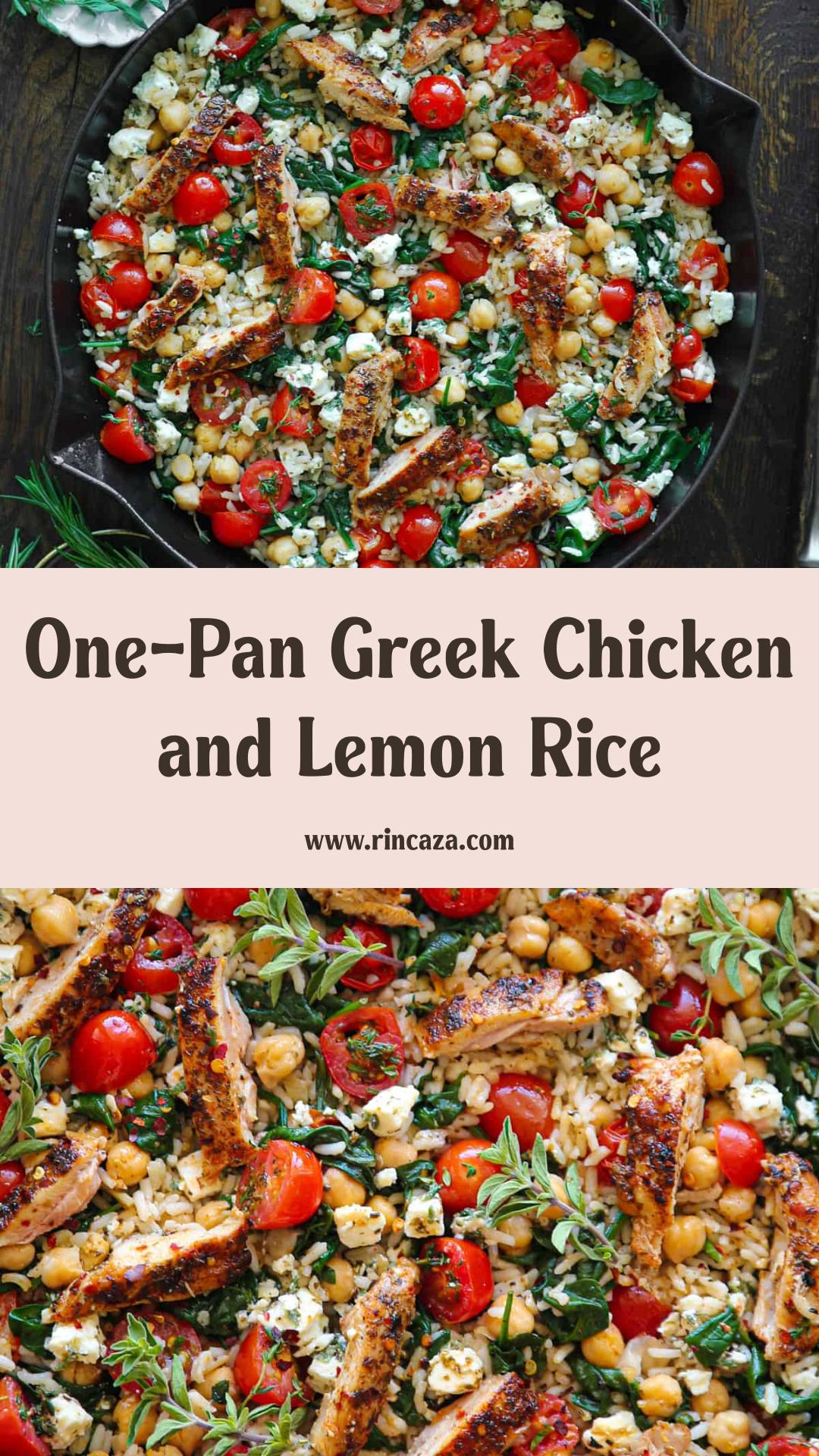 Greek Chicken and Lemon Rice with Feta, Chickpeas, and Spinach — pin 3