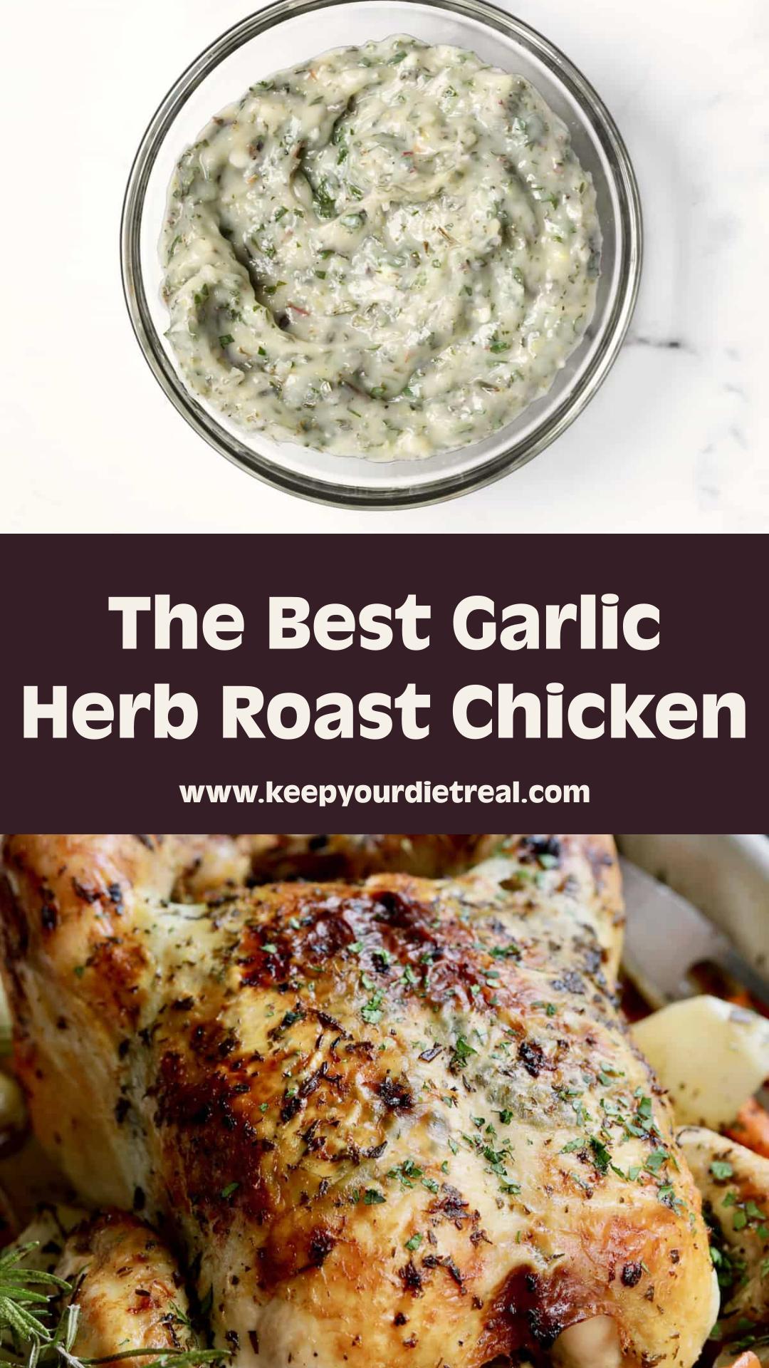 Garlic Herb Butter Roast Chicken with Lemony Root Vegetables — pin 1