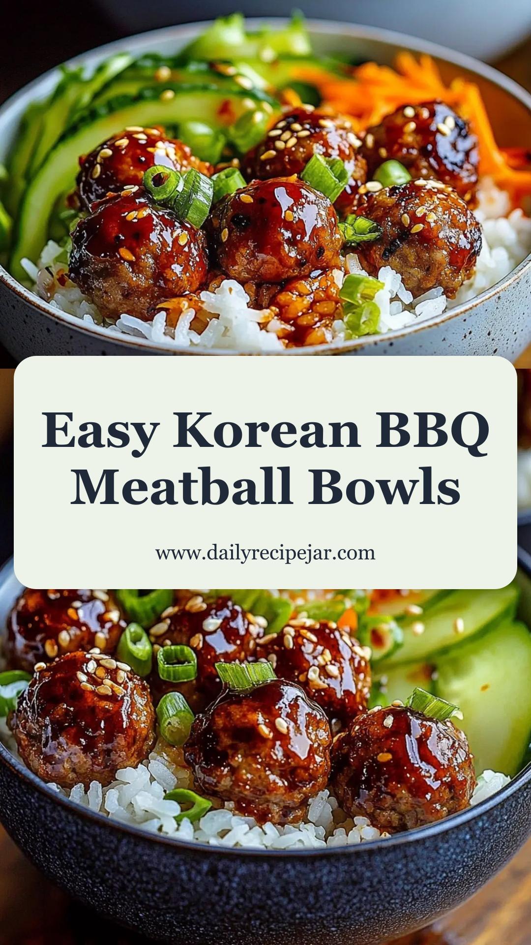 Korean BBQ Meatball Rice Bowls with Spicy-Sweet Glaze — pin 1