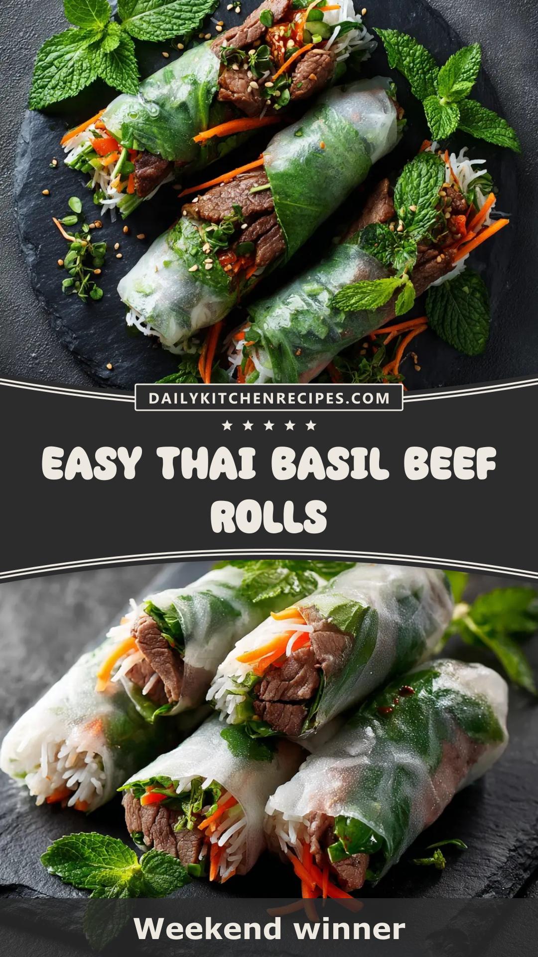 Thai Basil Beef Rolls with Peanut Dipping Sauce — pin 1