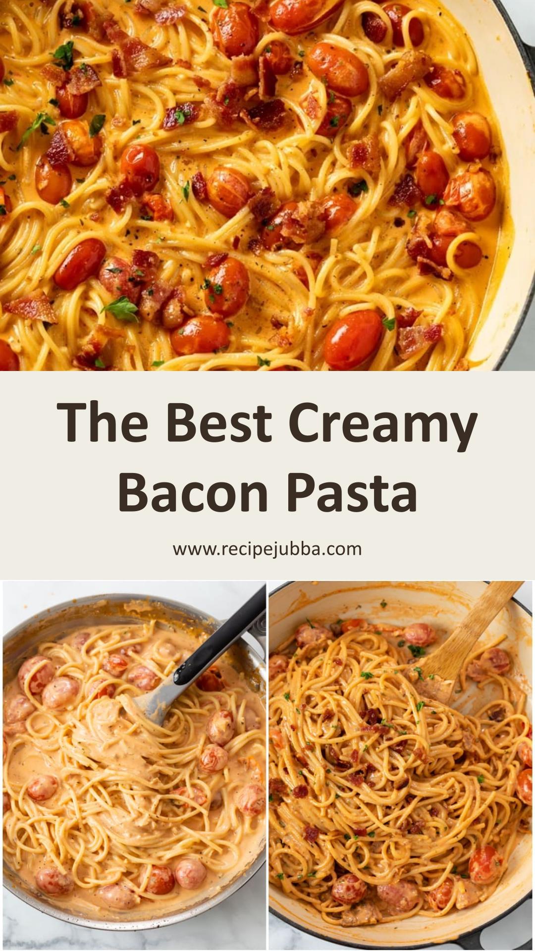 Creamy Bacon Pasta with Garlic, Parmesan, and Cherry Tomatoes — pin 1