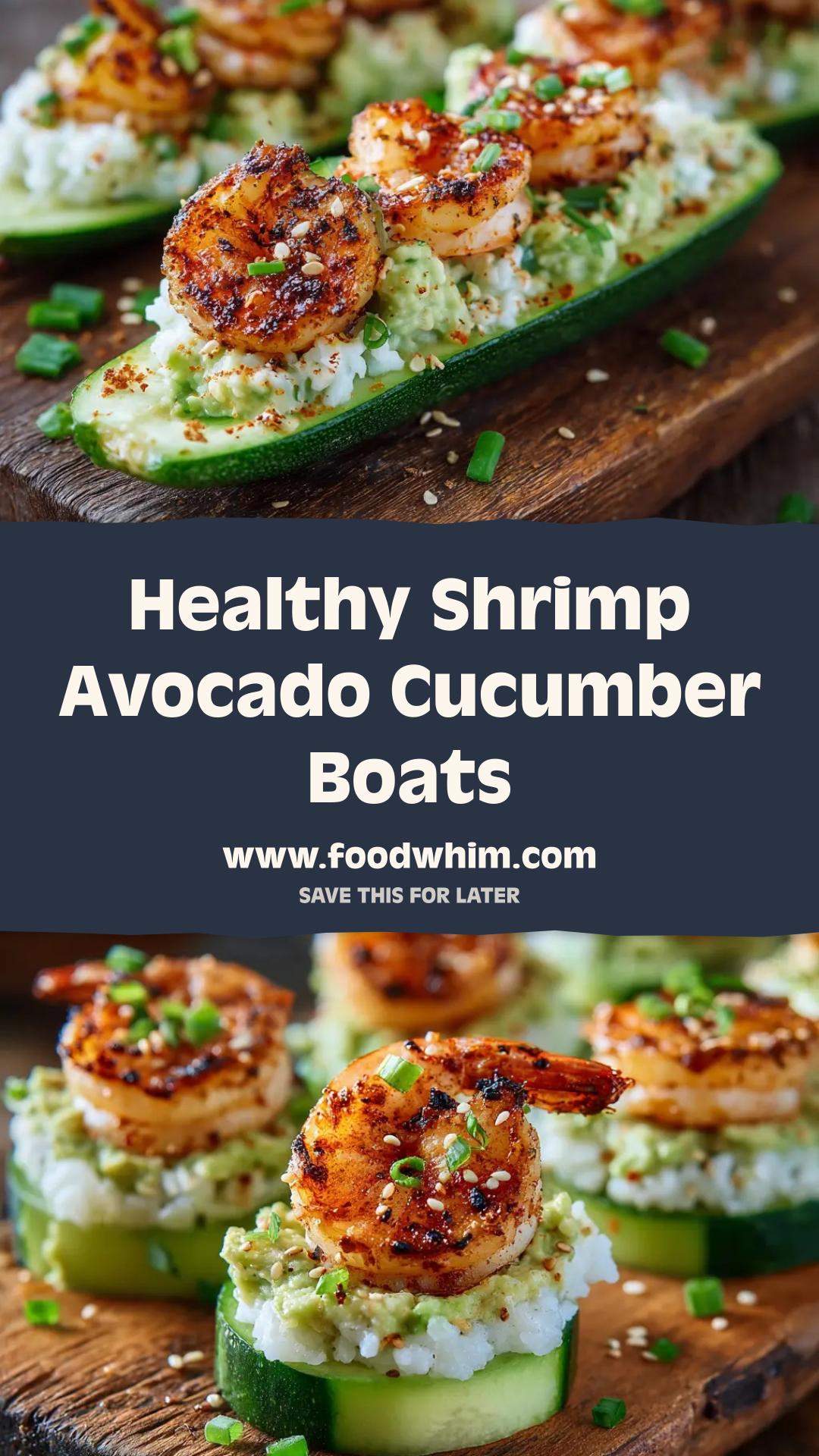 Shrimp Avocado Cucumber Boats with Lime and Cilantro — pin 1