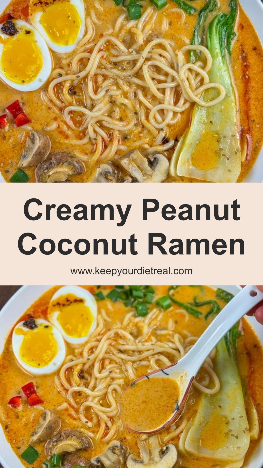 Creamy Peanut Coconut Ramen with Mushrooms and Pak Choi — pin 3